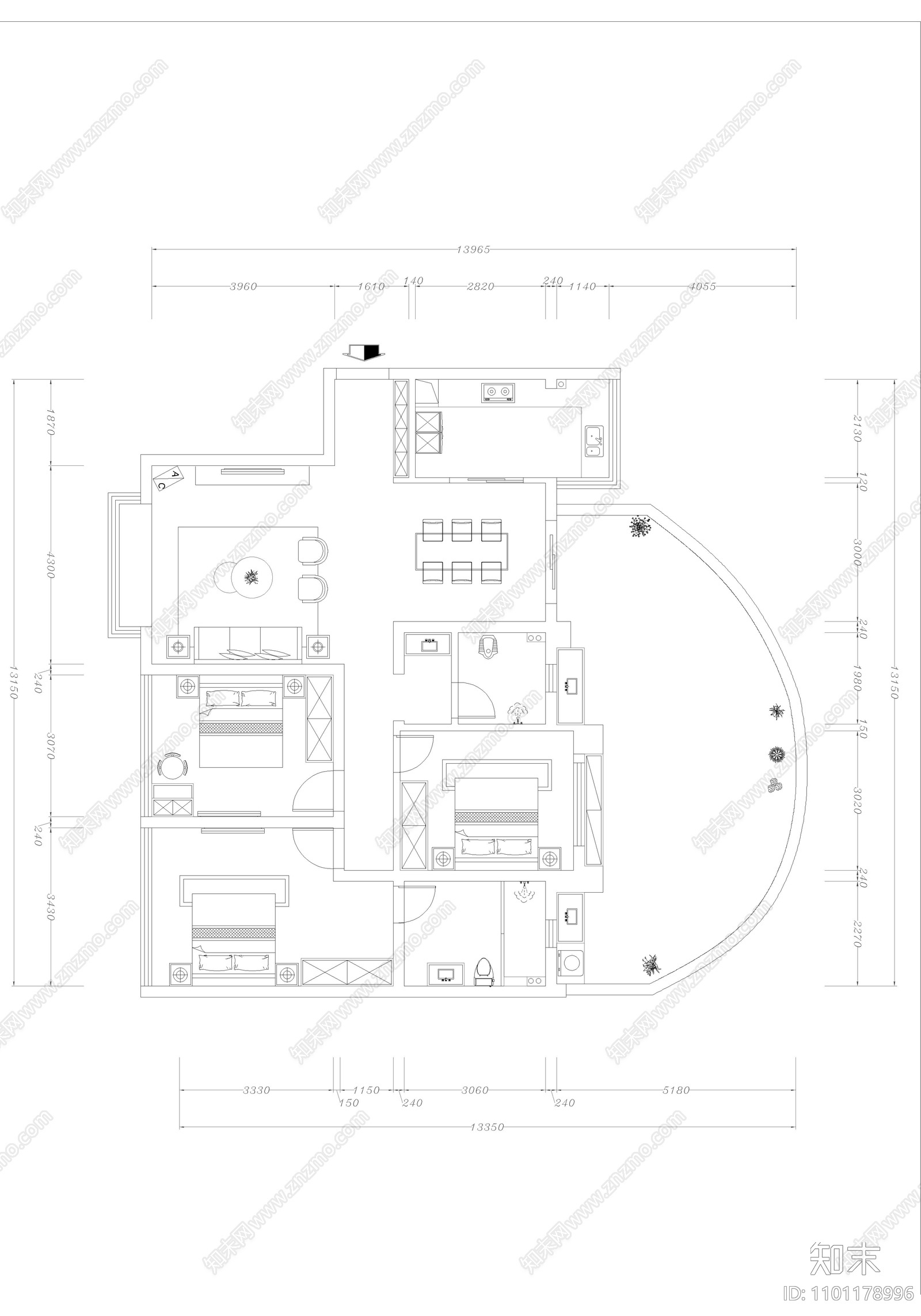 客厅cad施工图下载【ID:1101178996】