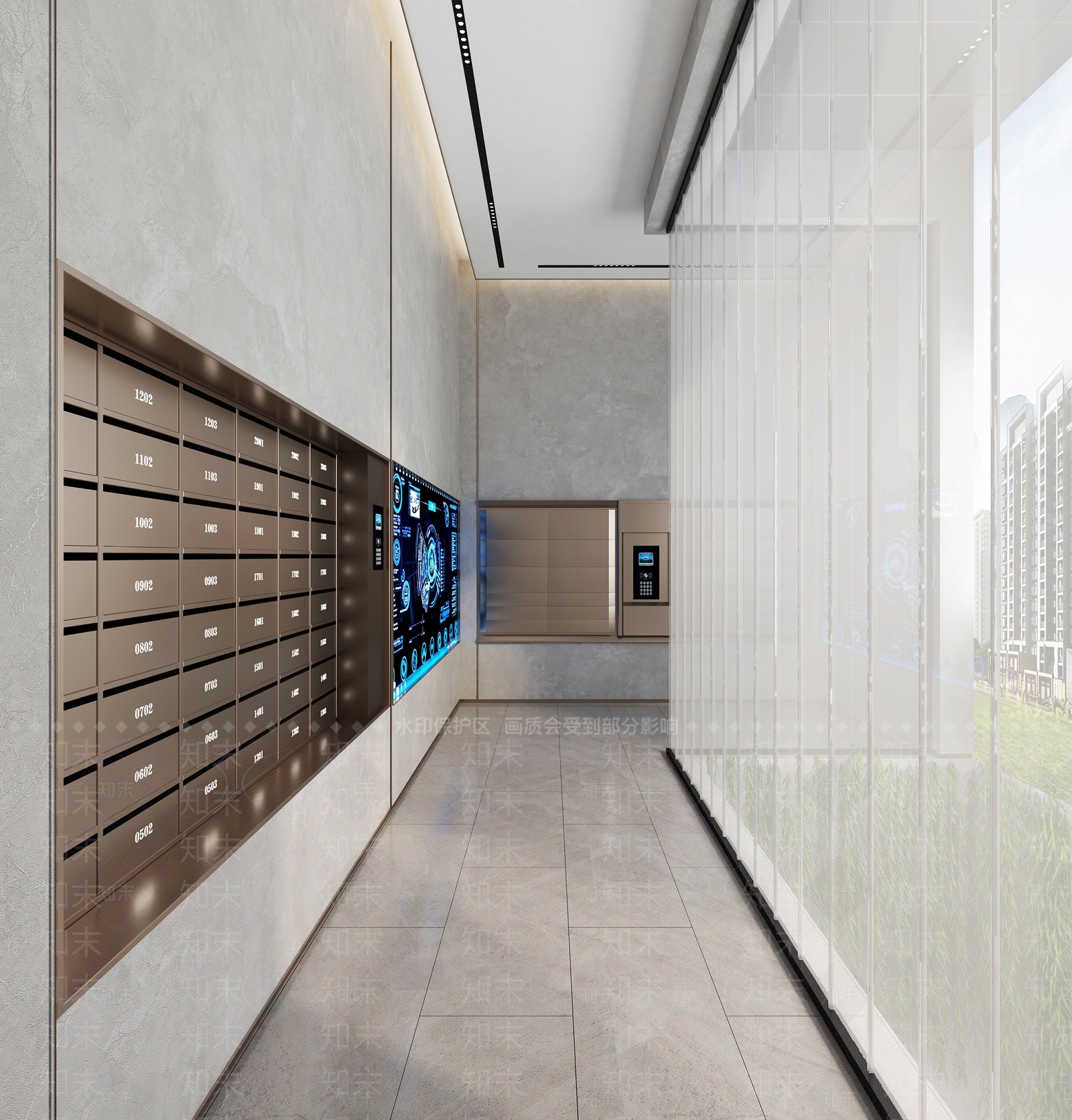 现代小区入户门厅3D模型下载【ID:1117631438】