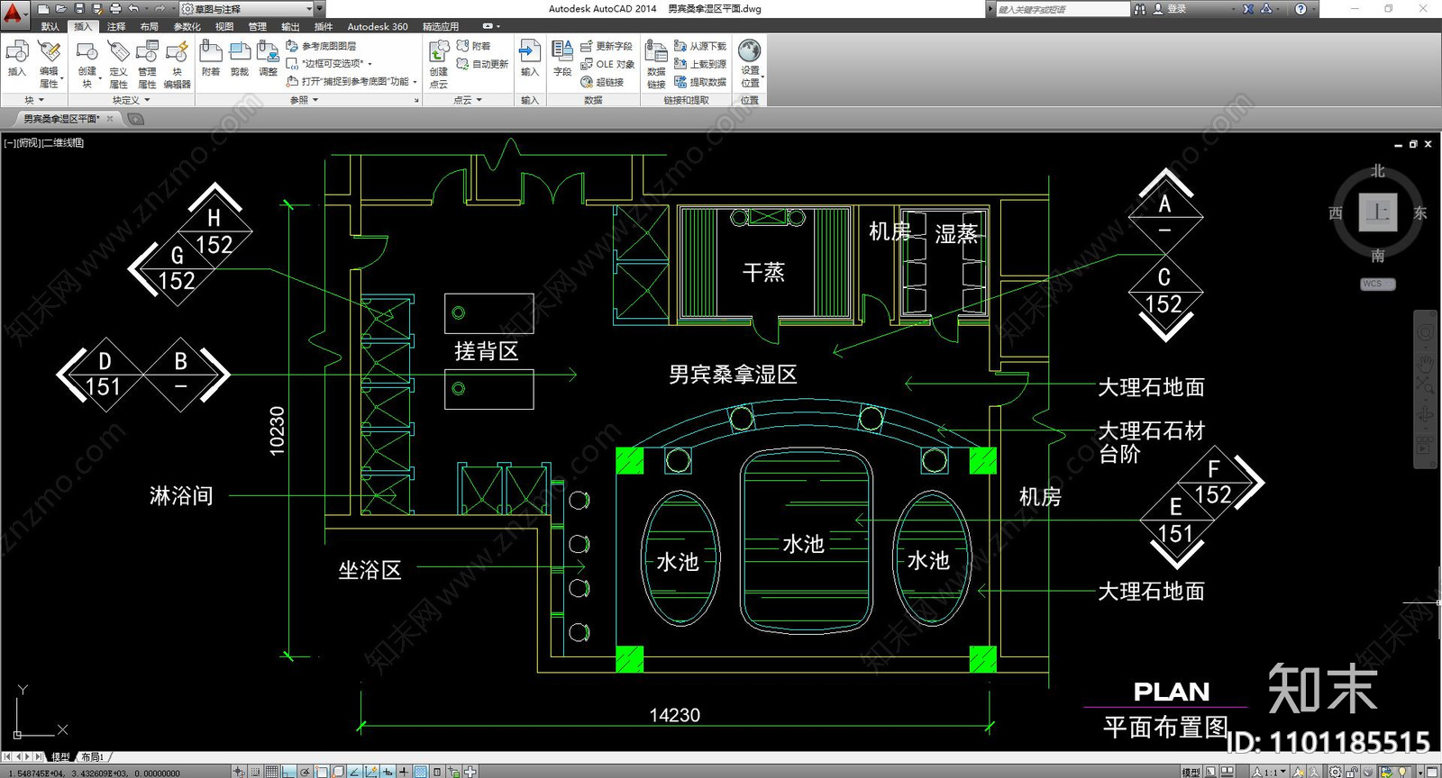 桑拿湿区图纸cad施工图下载【ID:1101185515】