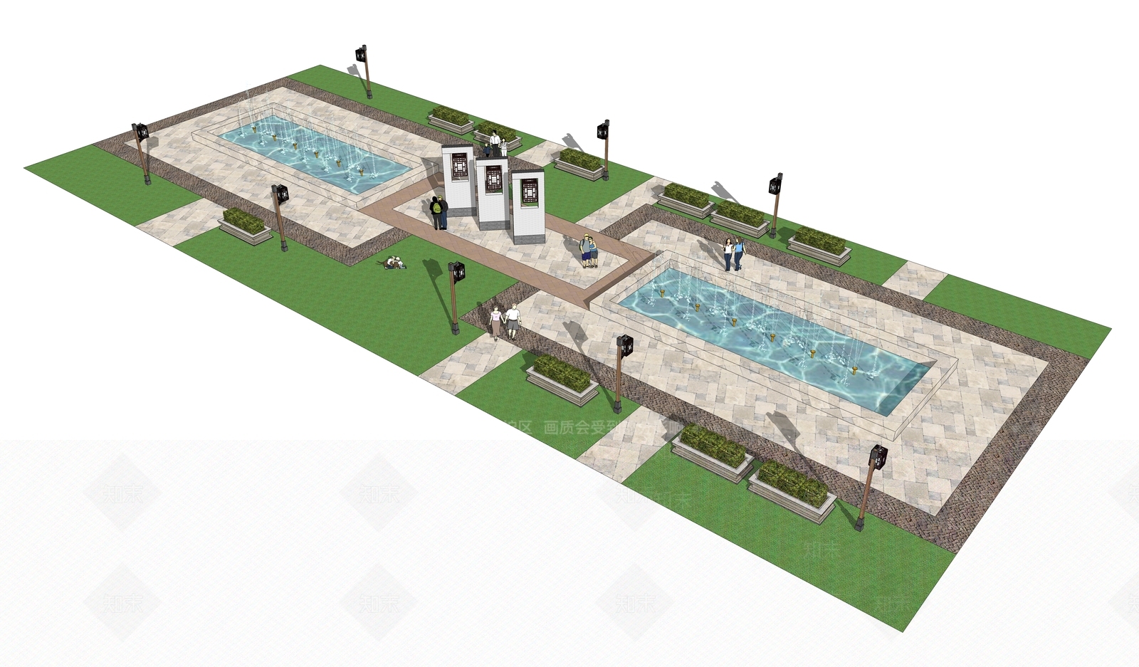 现代喷泉景观SU模型下载【ID:1101186917】