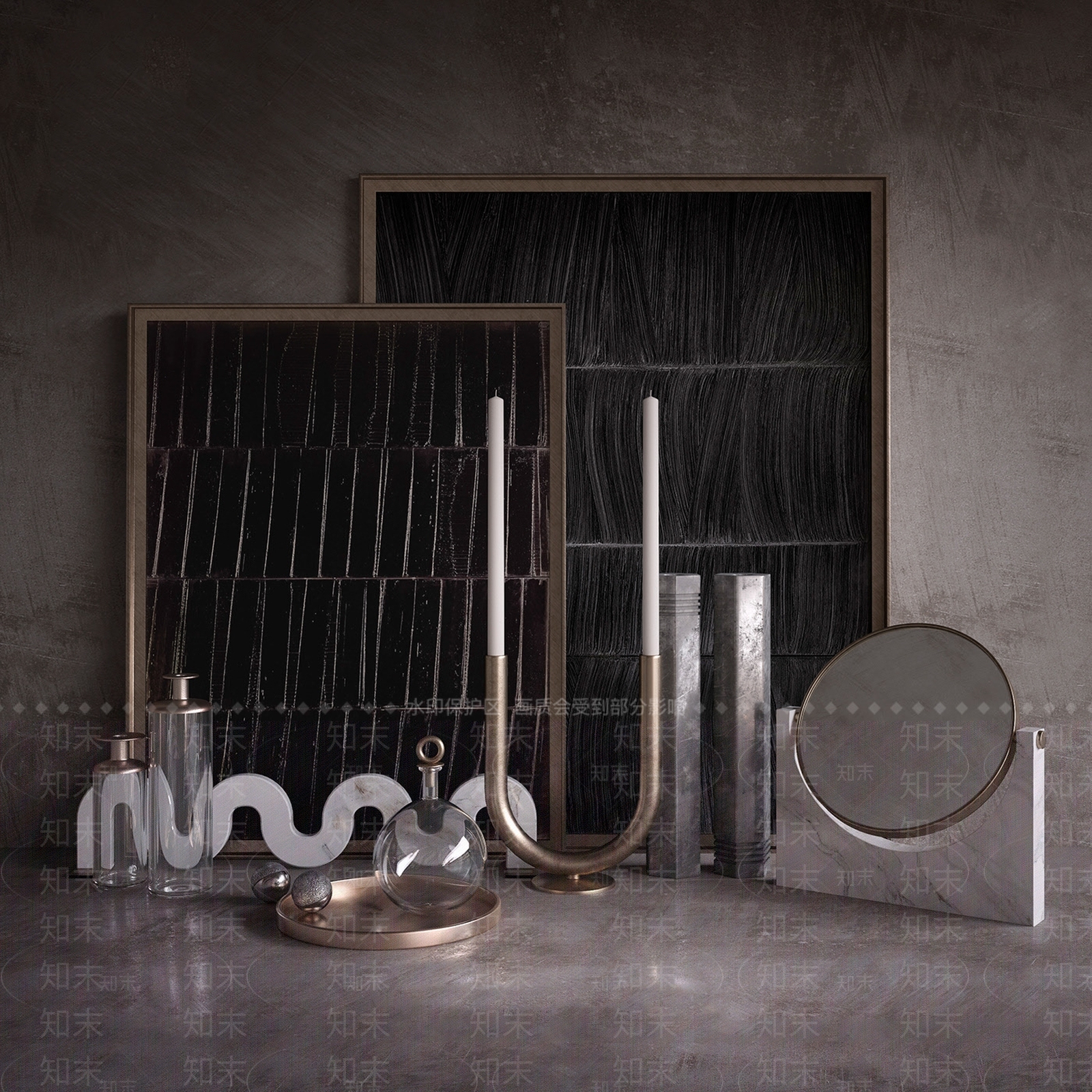 现代桌面饰品摆件组合3D模型下载【ID:1101187965】