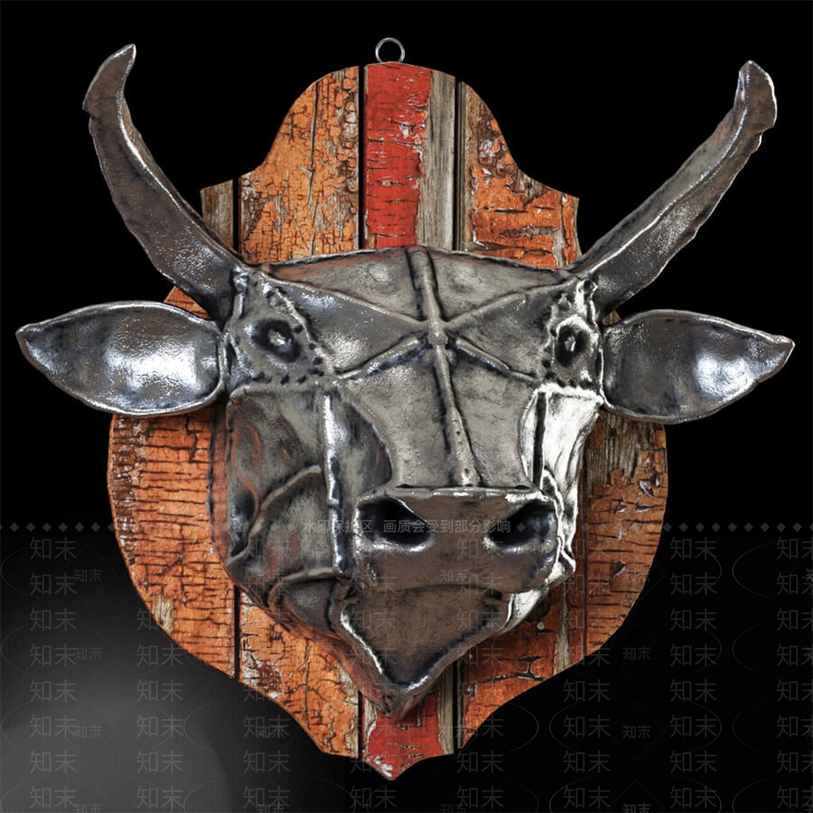 工业风金属牛头墙饰挂件3D模型下载【ID:1101193843】