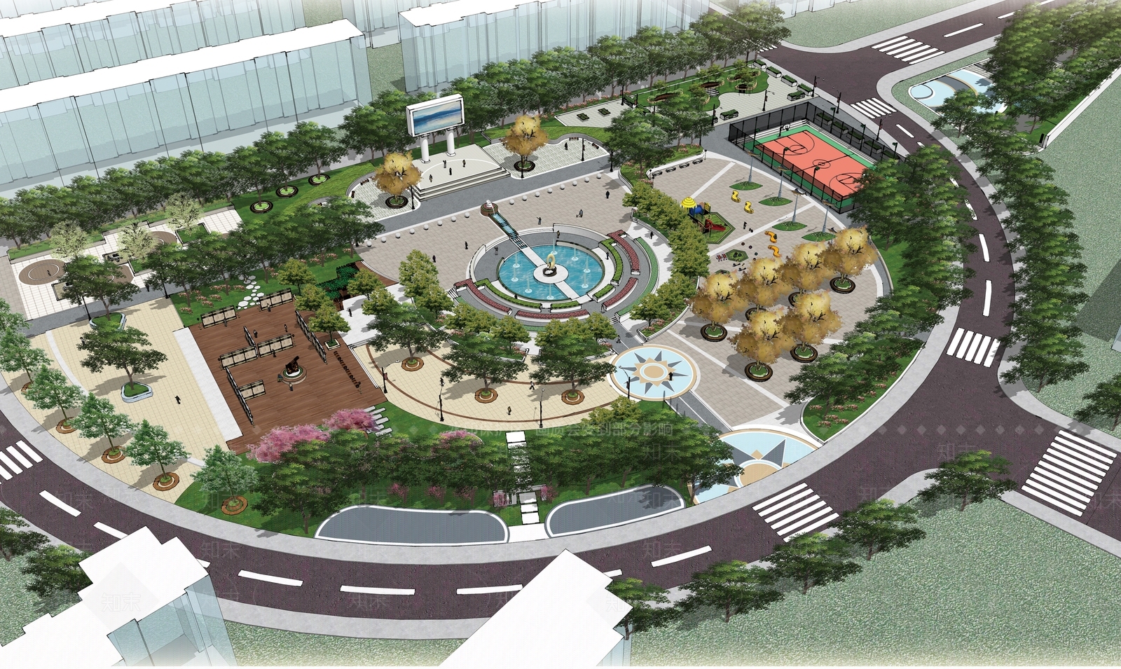 现代休闲广场景观设计SU模型下载【ID:1101213210】