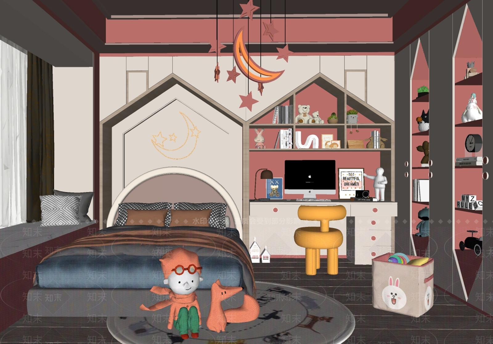 现代儿童房SU模型下载【ID:1101223861】