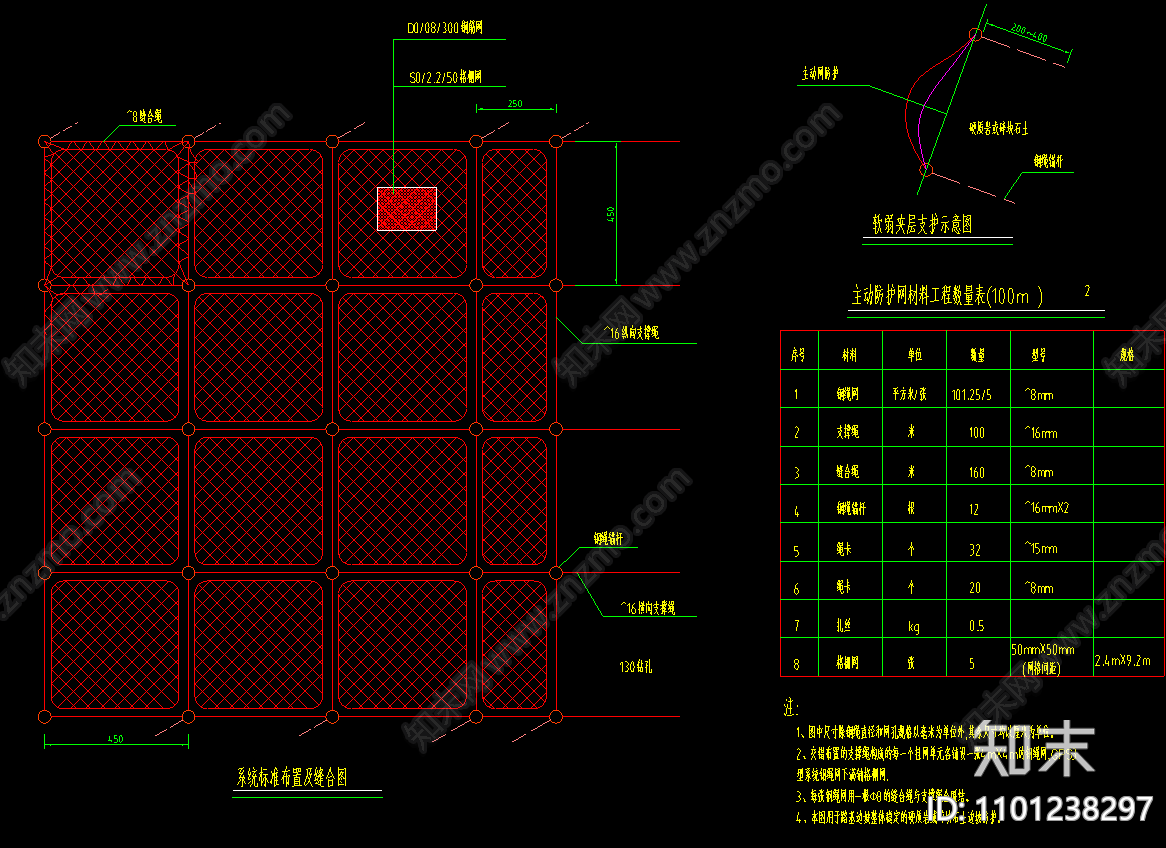 主动防护网断面施工图下载【ID:1101238297】