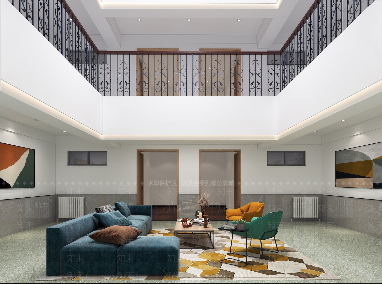 现代单身公寓中庭3D模型下载【ID:1101262593】