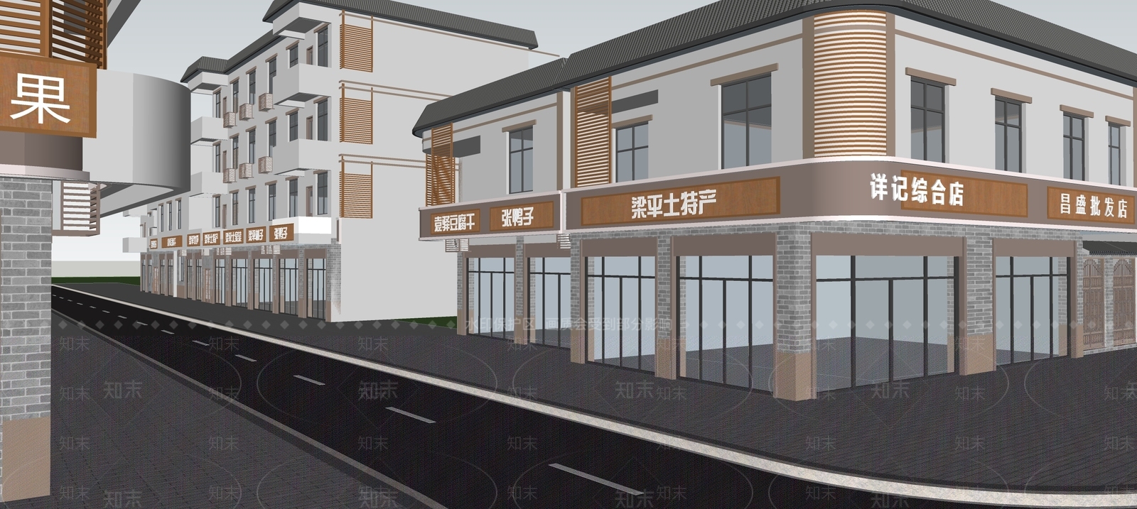 新中式商业街SU模型下载【ID:1101266502】