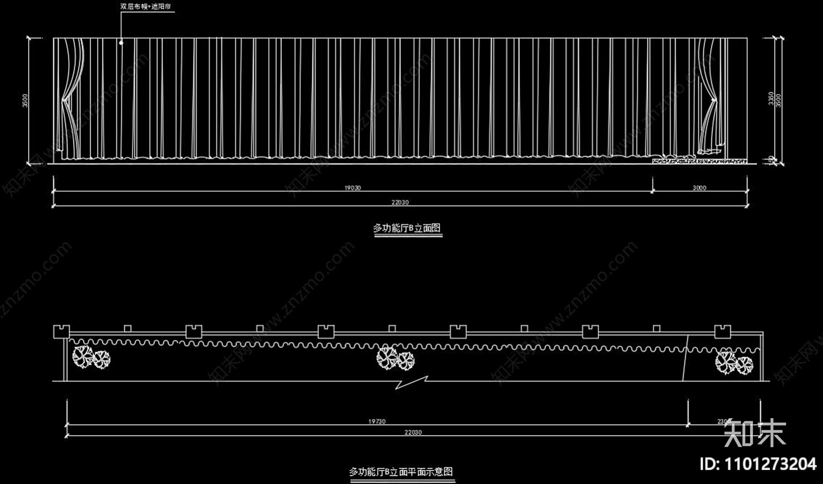 某办公楼多功能厅设计装修图cad施工图下载【ID:1101273204】