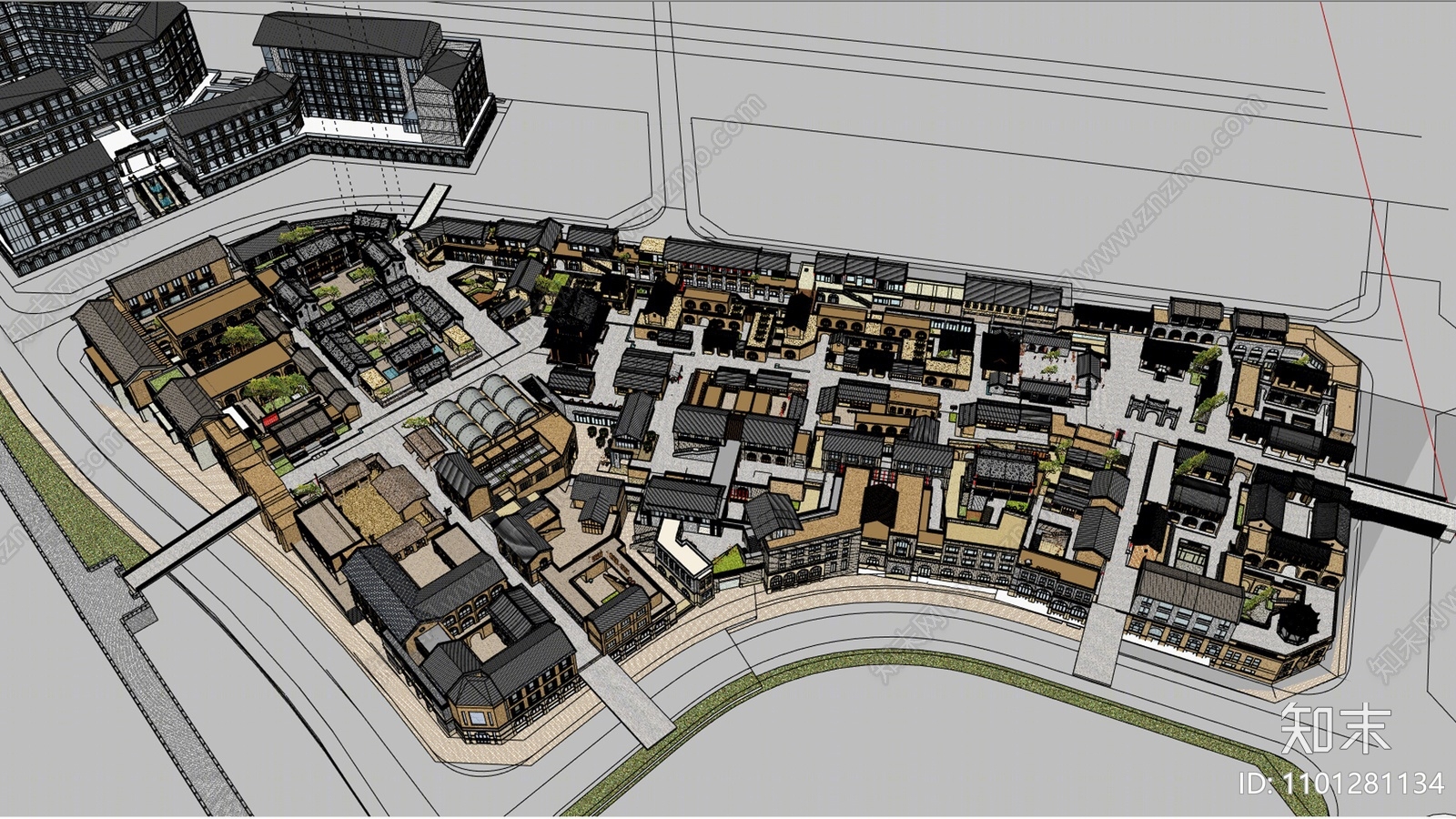 中式商业街su模型下载【id:1101281134】