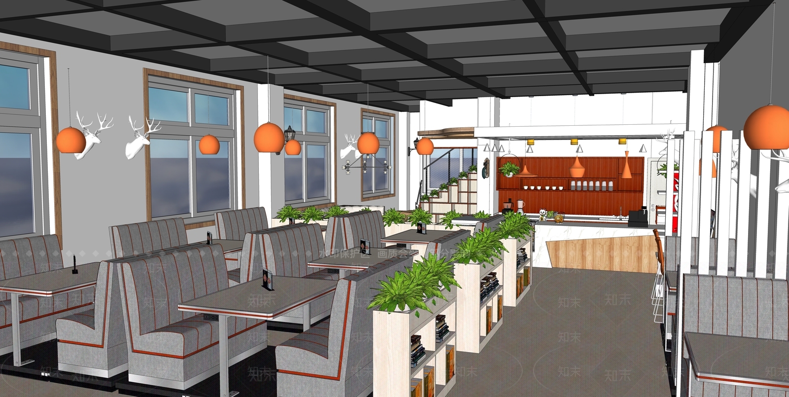 现代咖啡馆SU模型下载【ID:1101285717】