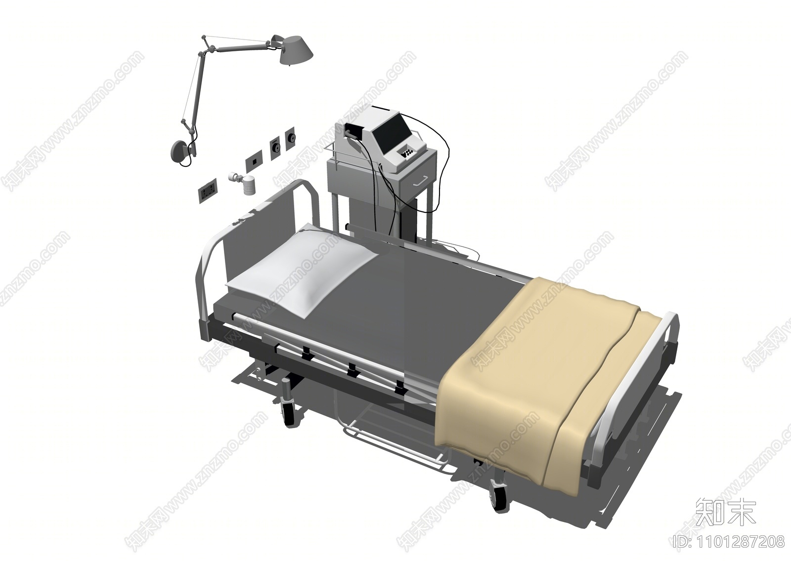 现代医疗单人床器材SU模型下载【ID:1101287208】