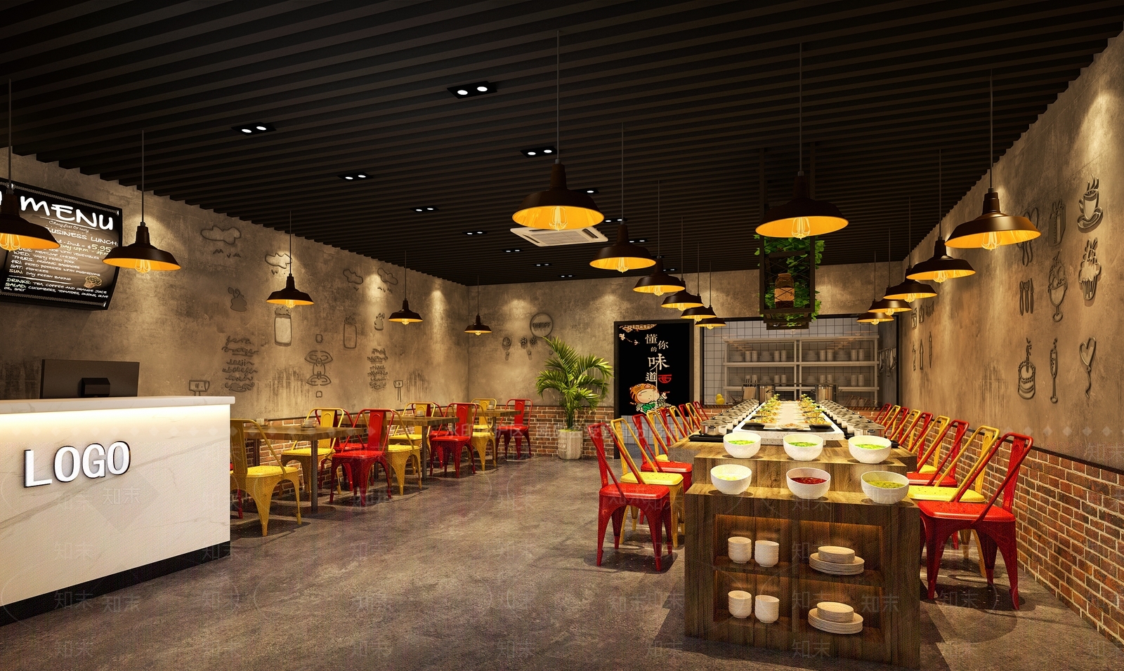 工业风火锅店3D模型下载【ID:1101290893】