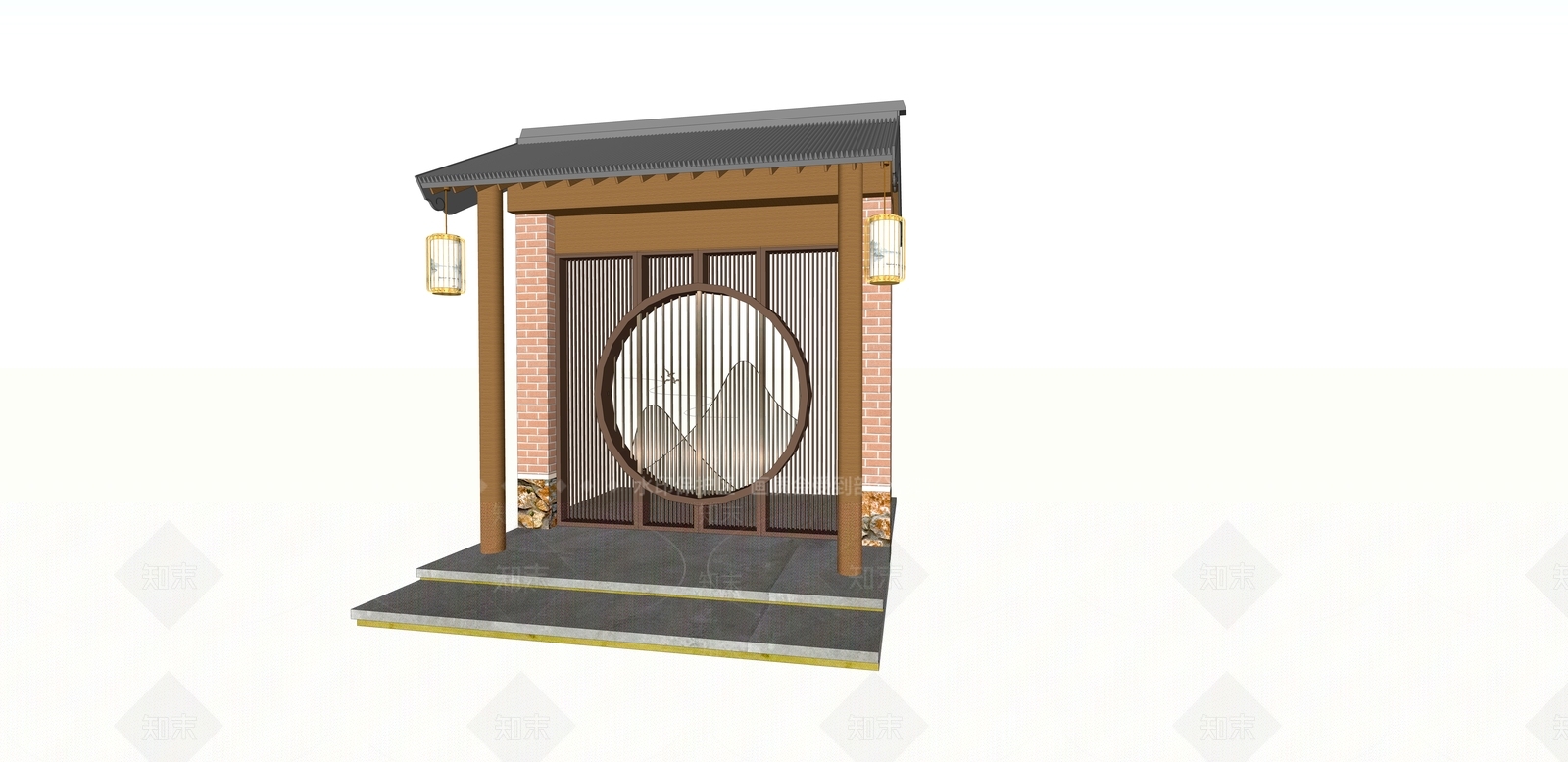 新中式院子大门SU模型下载【ID:1101442216】