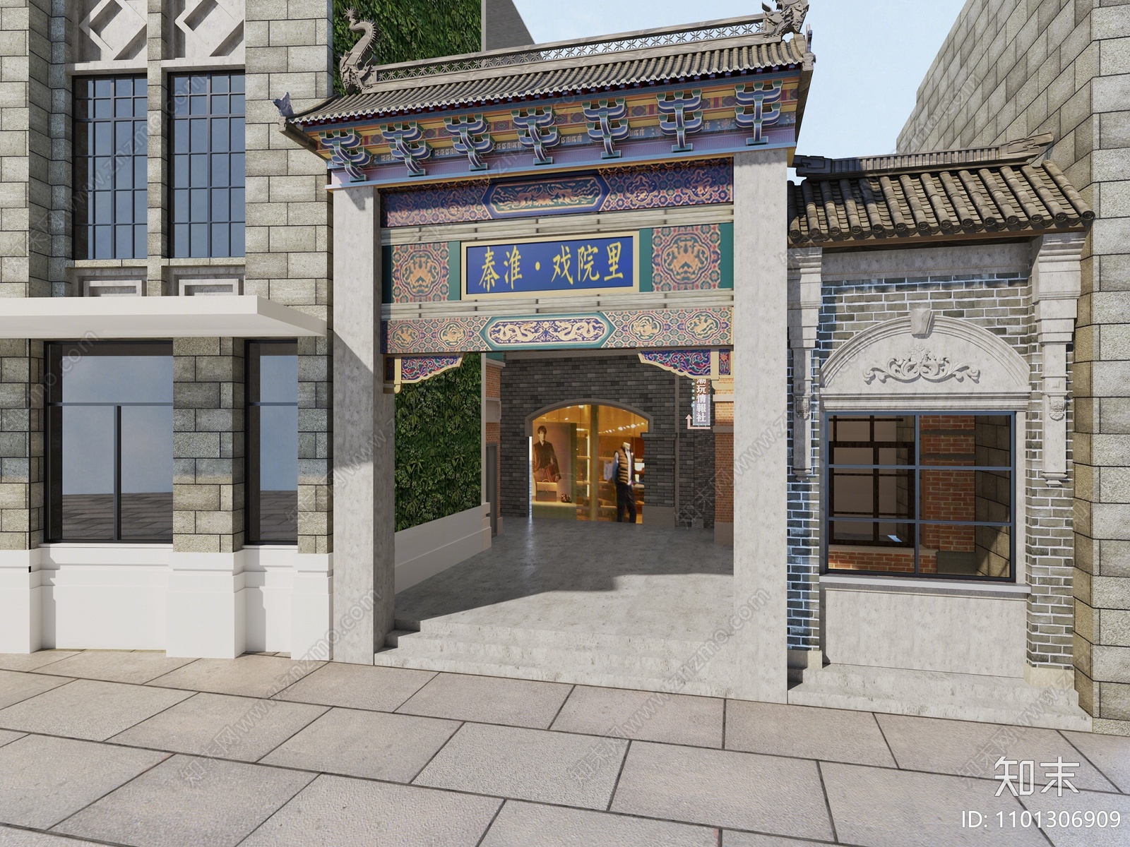 中式古建筑门头3D模型下载【ID:1101306909】