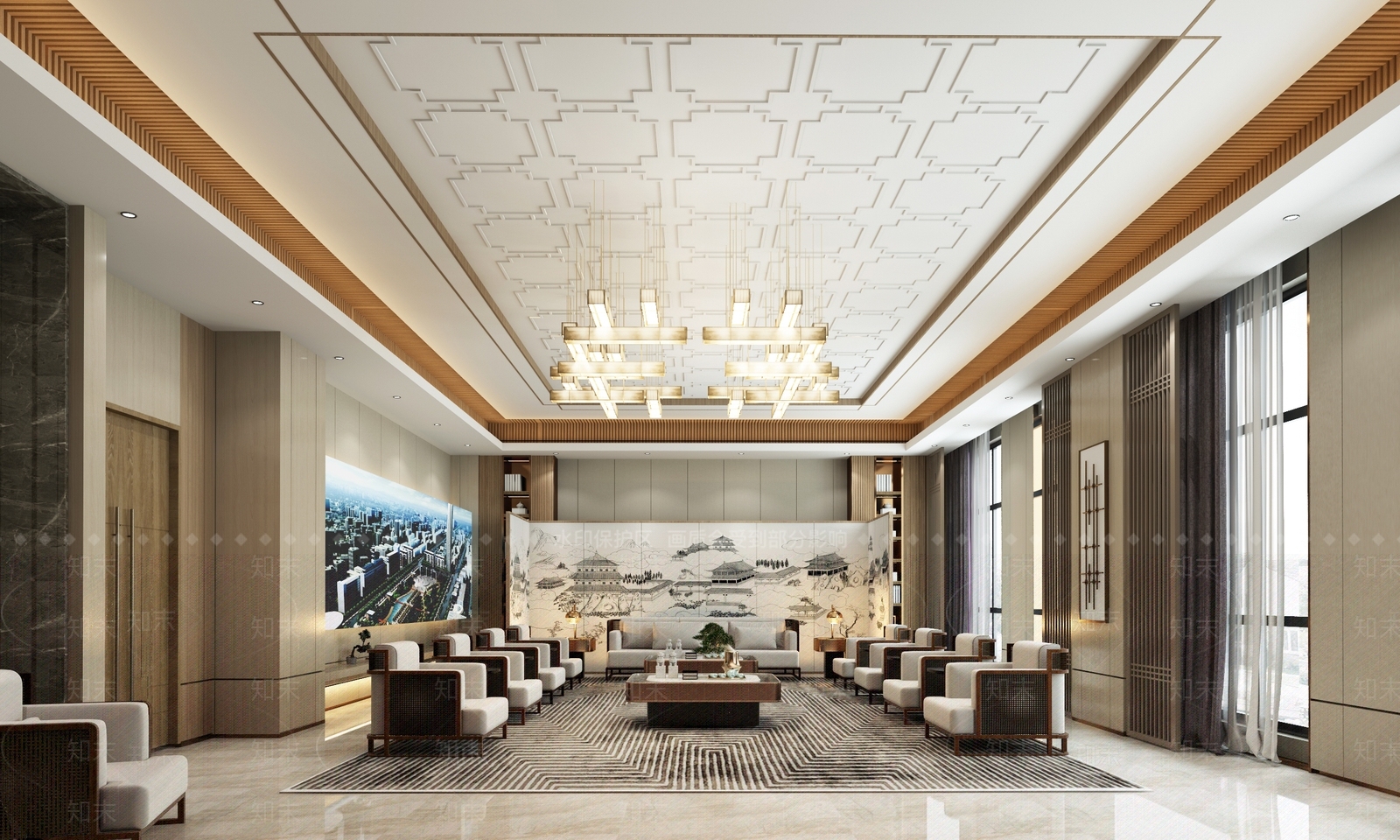 新中式售楼处vip接待室3D模型下载【ID:1101372673】