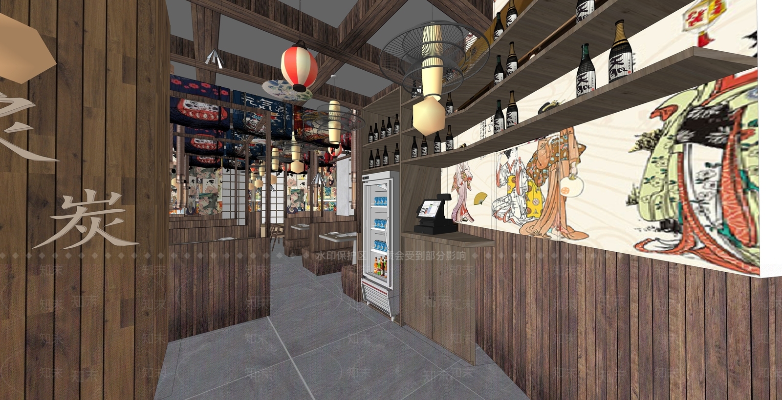 日式日韩料理店SU模型下载【ID:1101315158】