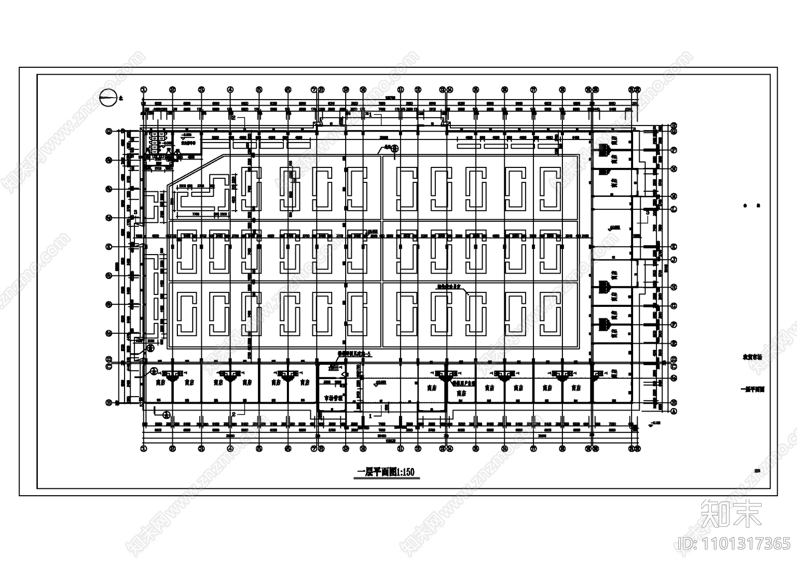 某现代农贸市场全套CAD设计施工图cad施工图下载【ID:1101317365】