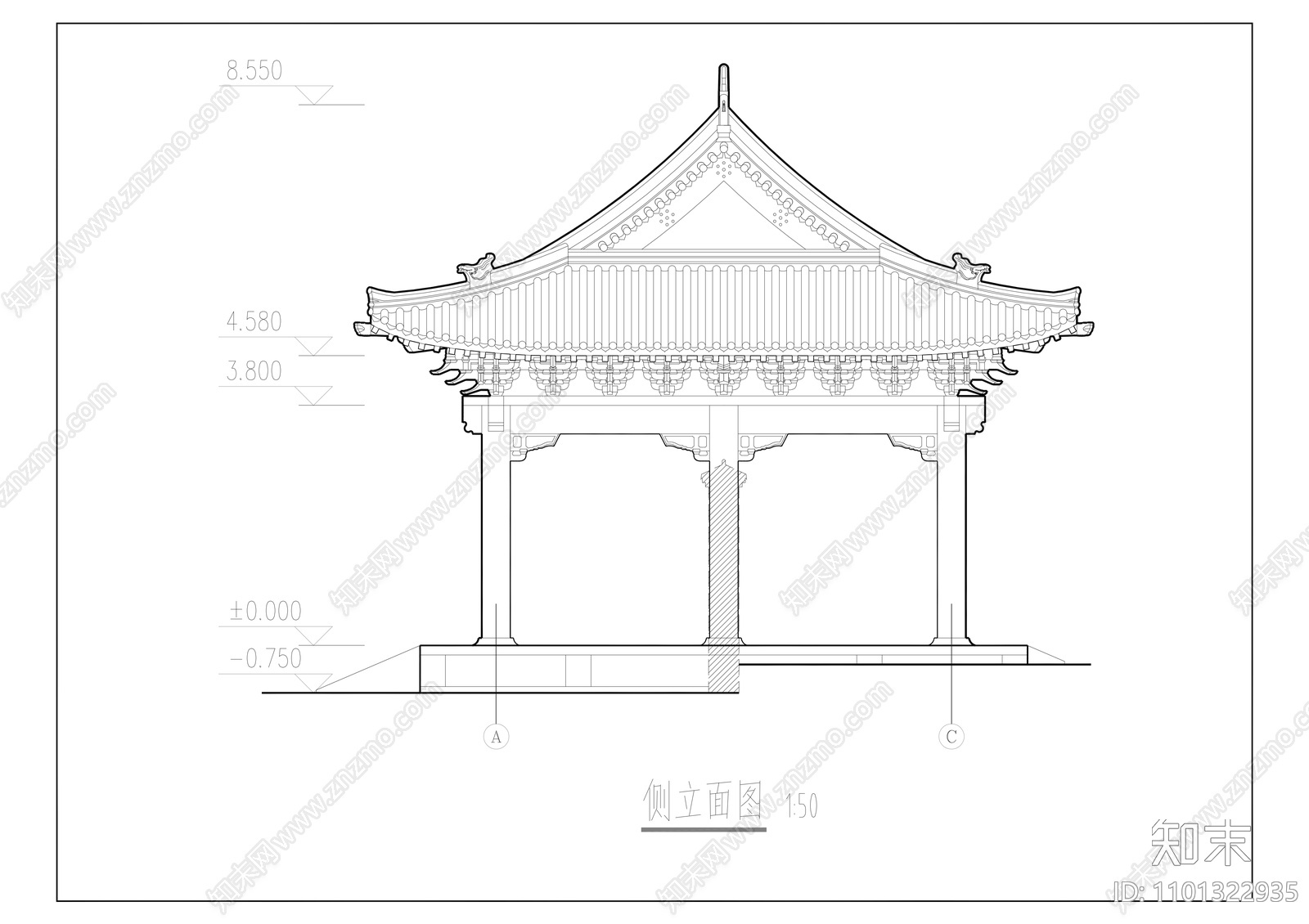 唐代风格古建筑建筑方案设计cad施工图下载【ID:1101322935】