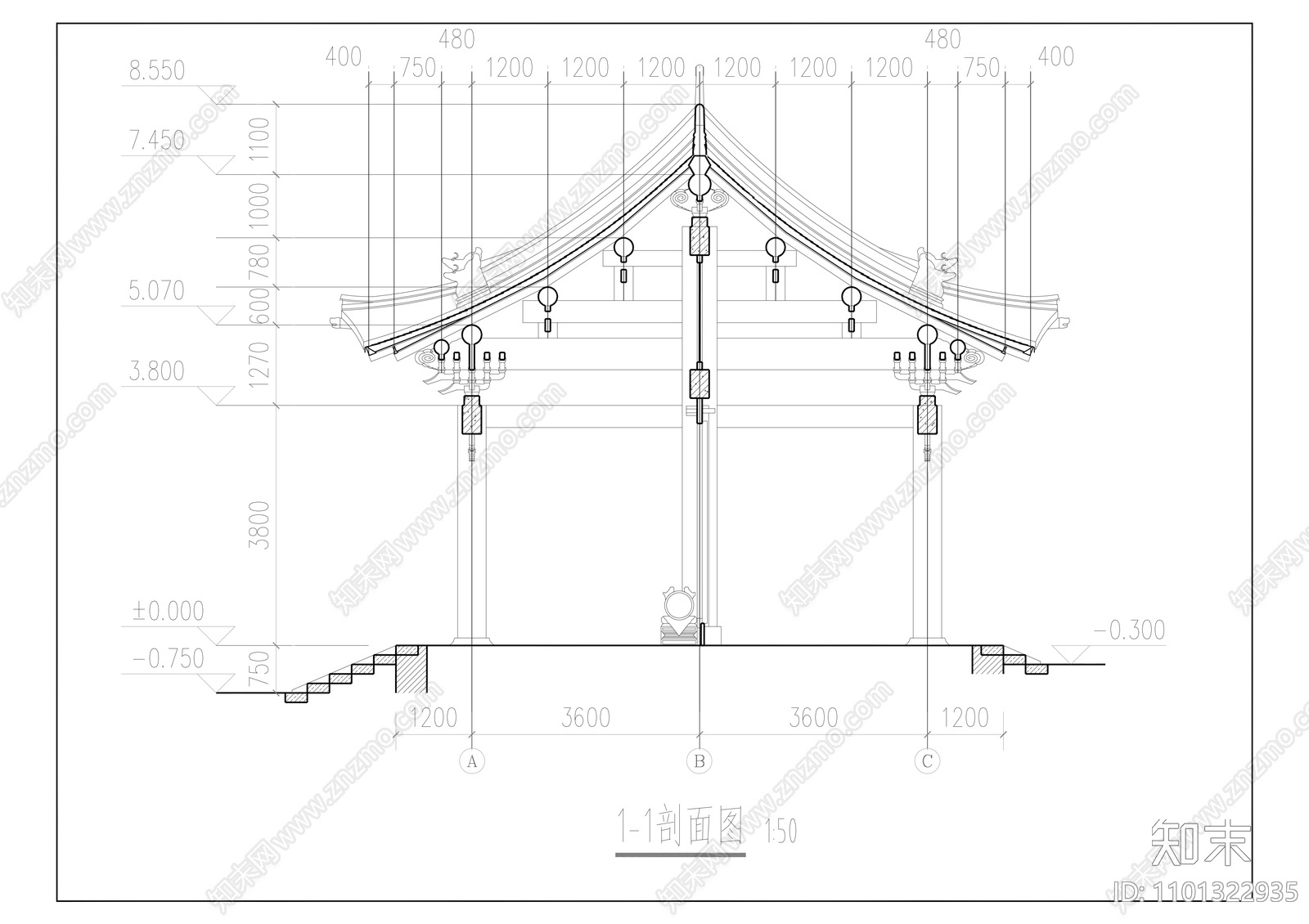 唐代风格古建筑建筑方案设计cad施工图下载【ID:1101322935】