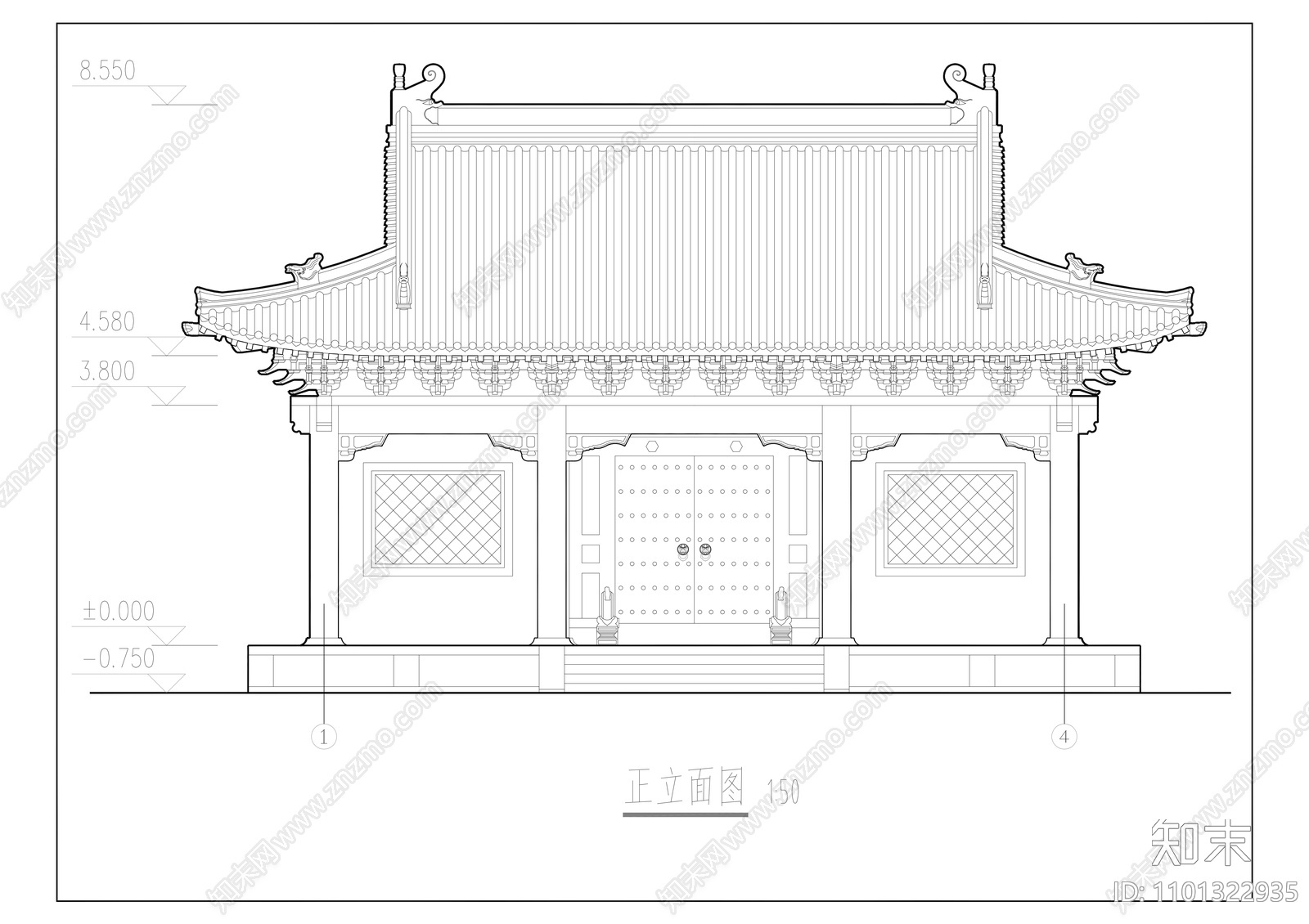 唐代风格古建筑建筑方案设计cad施工图下载【ID:1101322935】