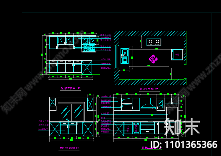 柜子布局cad施工图下载【ID:1101365366】