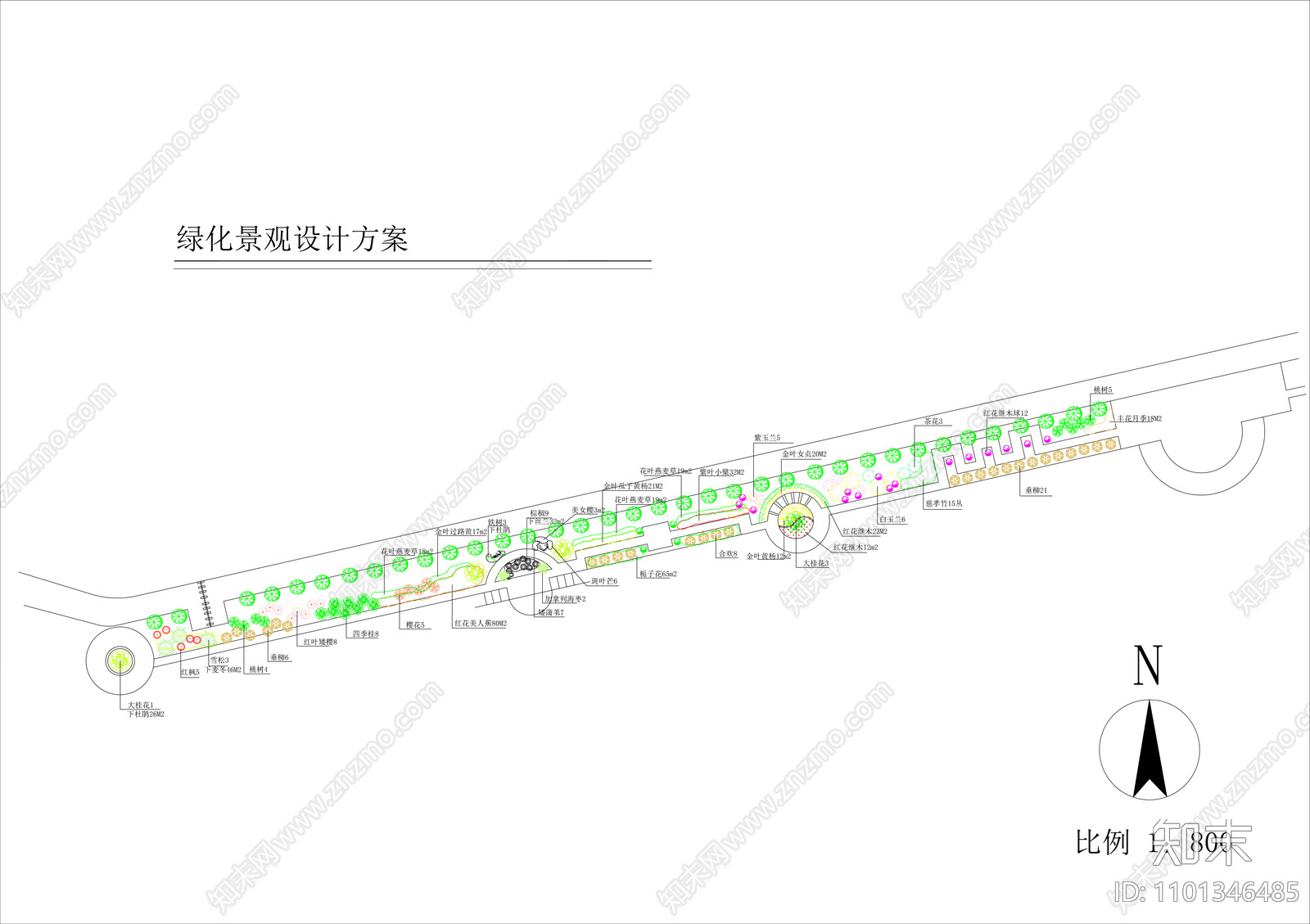 道路景观绿化设计图cad施工图下载【ID:1101346485】