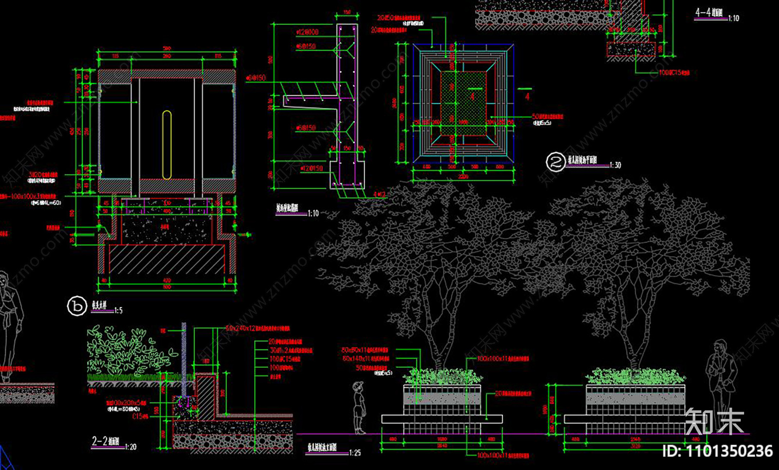 围墙及树池详图CAD施工图下载【ID:1101350236】