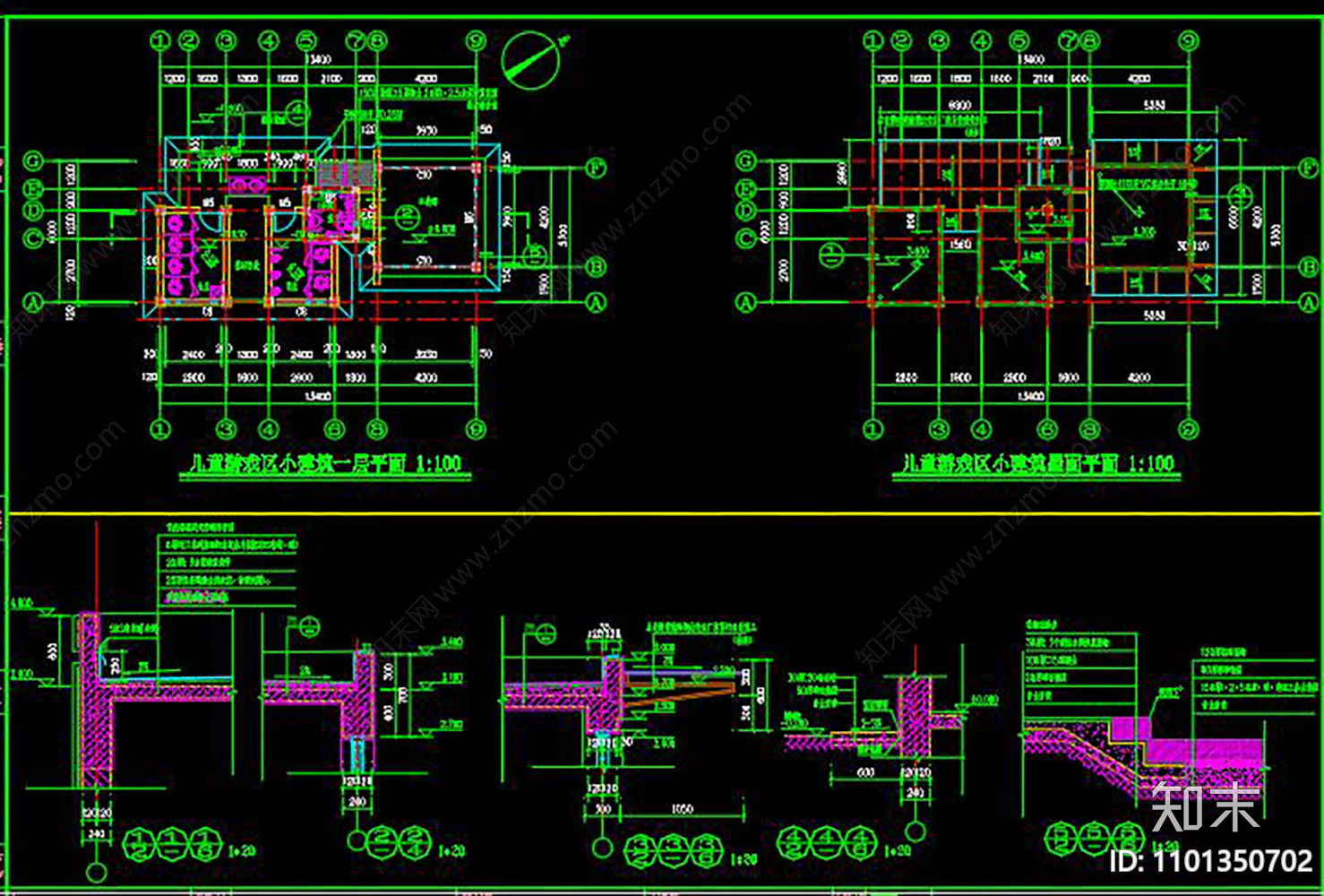 儿童游戏区建筑CADcad施工图下载【ID:1101350702】