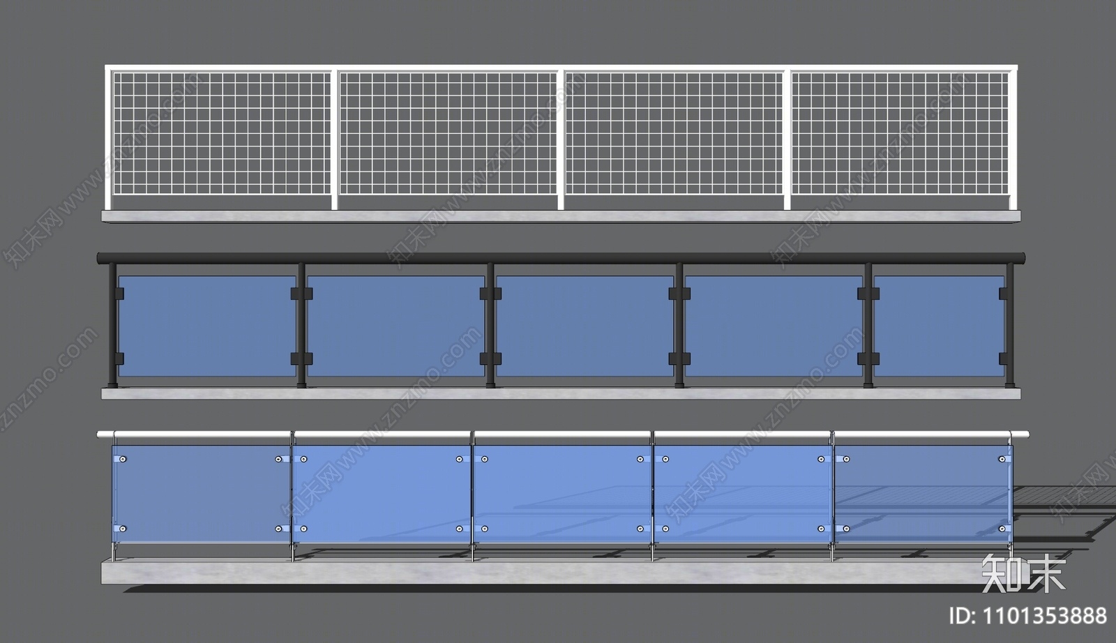 现代玻璃扶手栏杆SU模型下载【ID:1101353888】