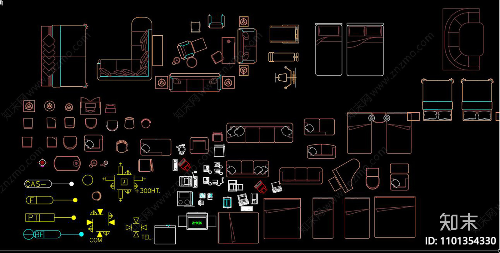 床具平面图库cad施工图下载【ID:1101354330】