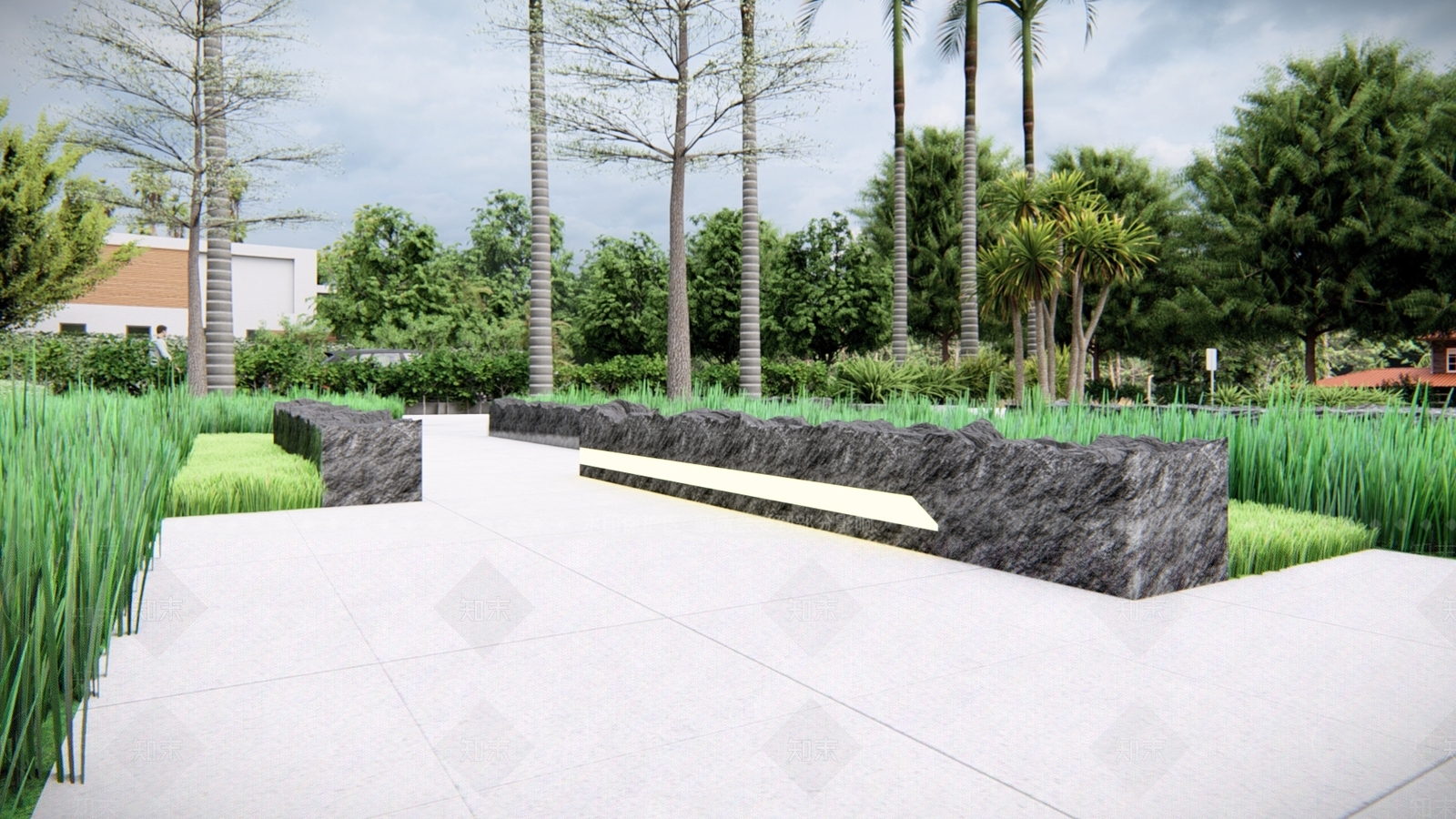 新中式条石景观座椅SU模型下载【ID:1101354427】