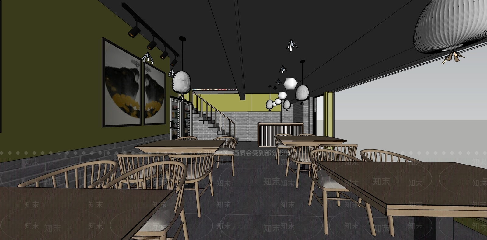 现代快餐厅SU模型下载【ID:1101357007】