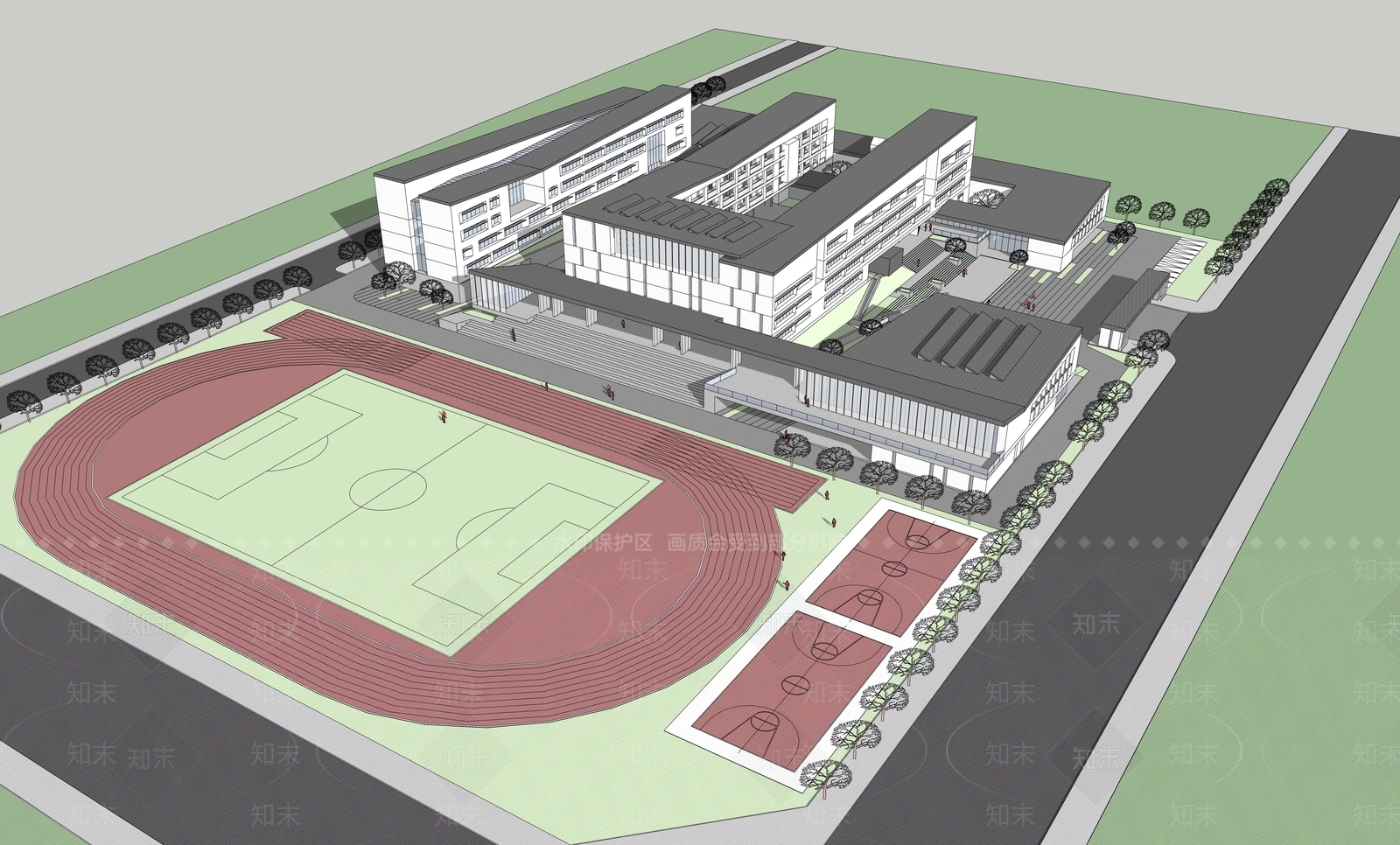 学校建筑SU模型精品下载_SketchUp模型_知末网