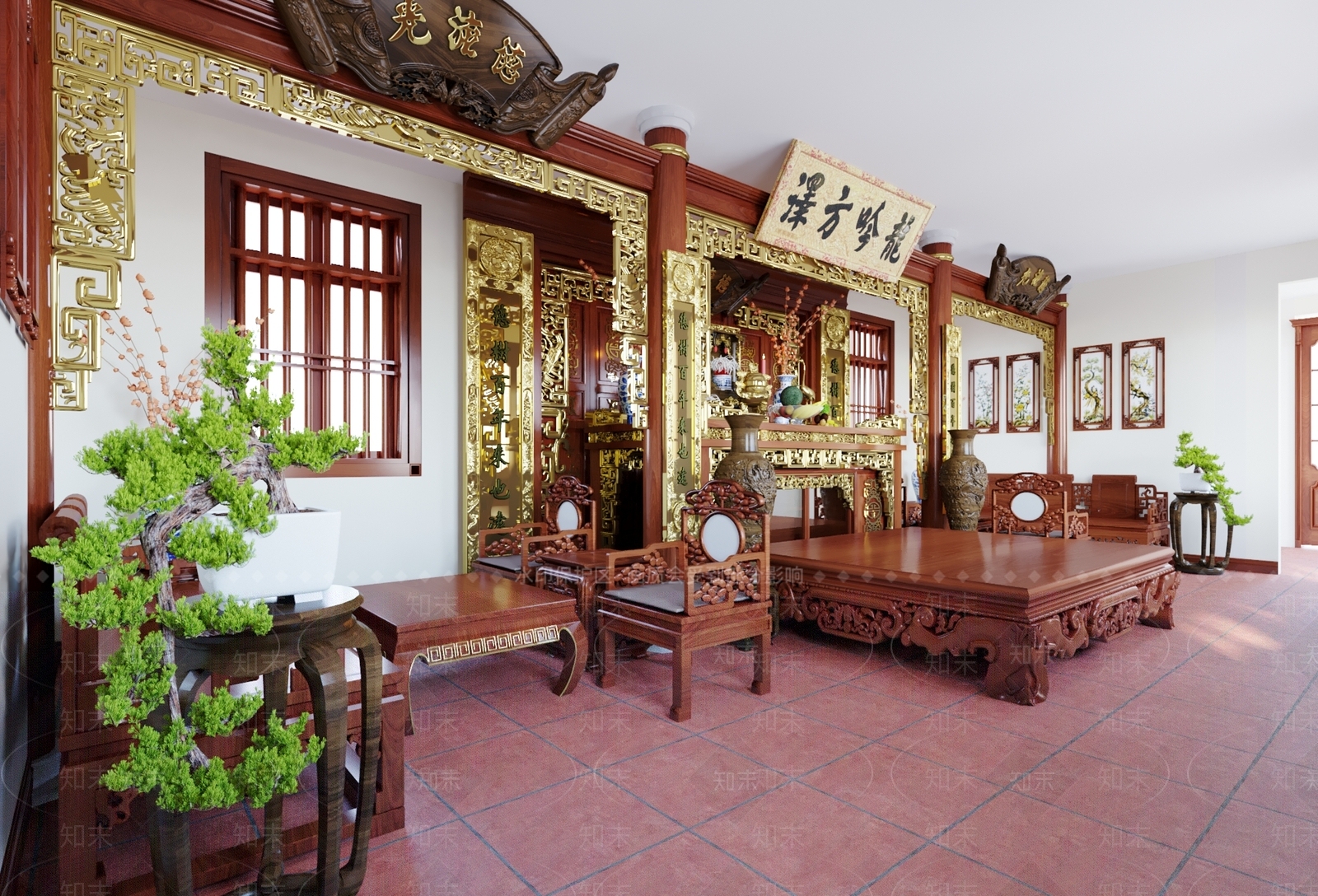 新中式祠堂3D模型下载【ID:1101378496】
