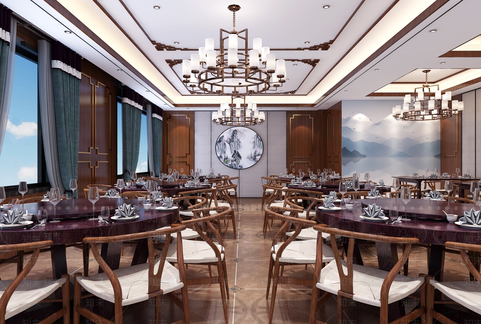 新中式餐厅大厅3d模型下载