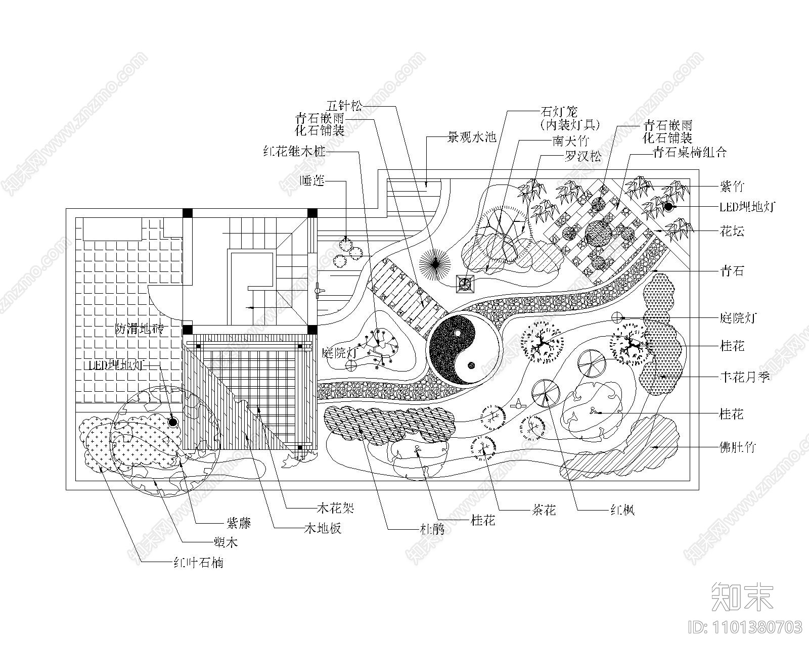 新中式屋顶花园种植图cad施工图下载【ID:1101380703】