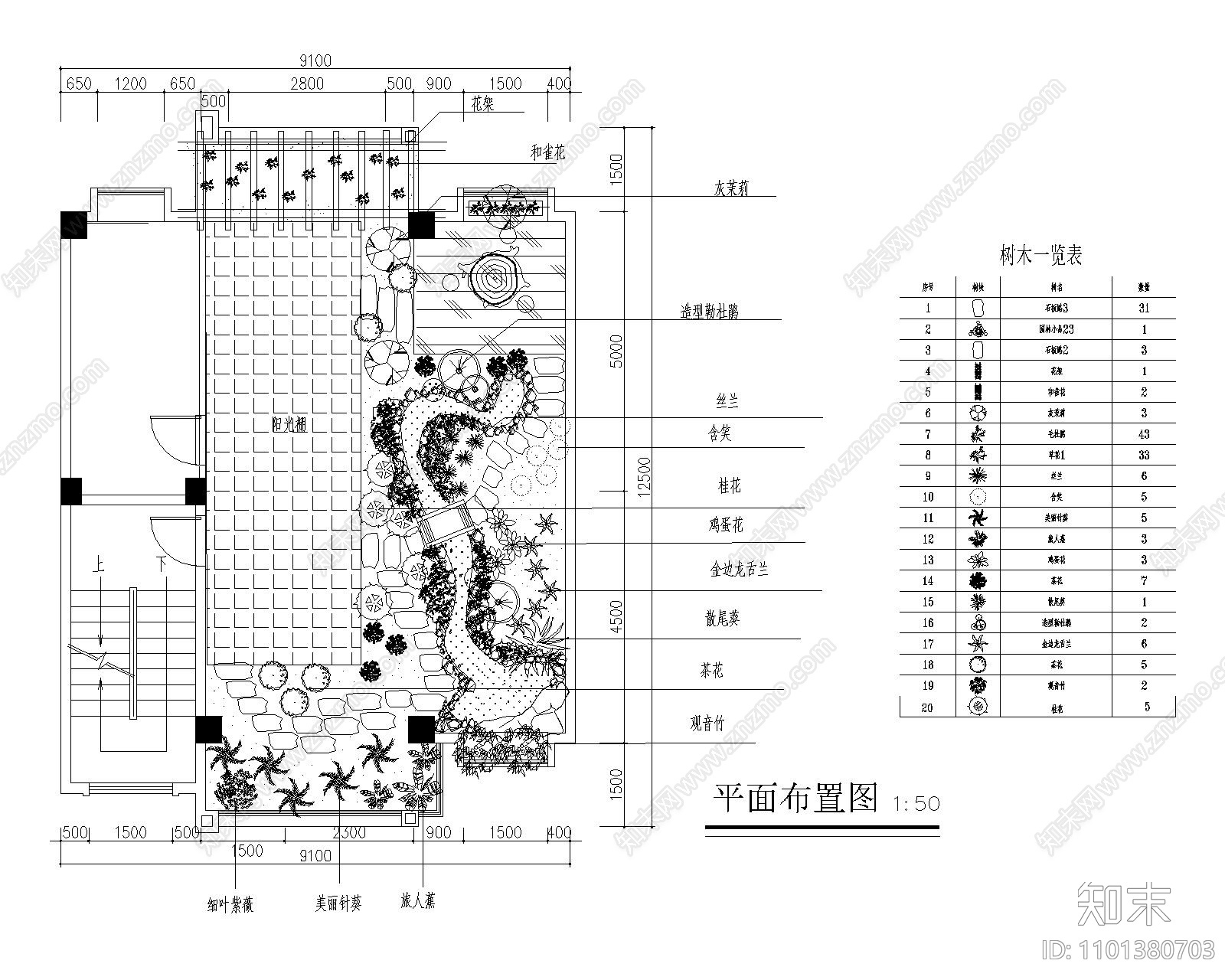 新中式屋顶花园种植图cad施工图下载【ID:1101380703】