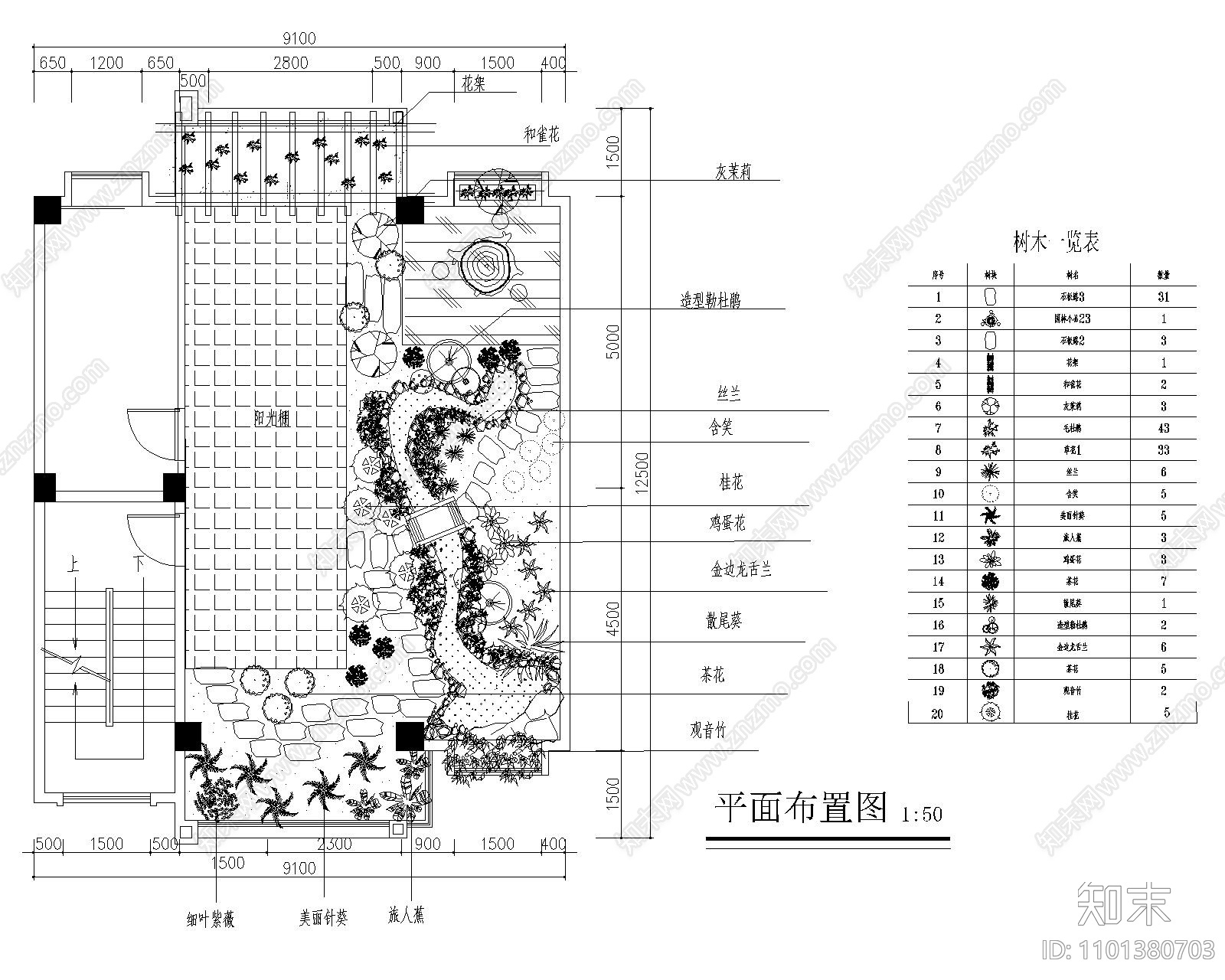 新中式屋顶花园种植图cad施工图下载【ID:1101380703】