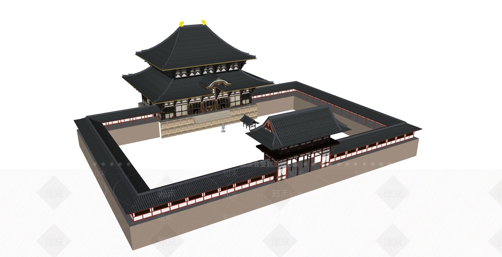 中式寺庙建筑SU模型下载【ID:1101381213】