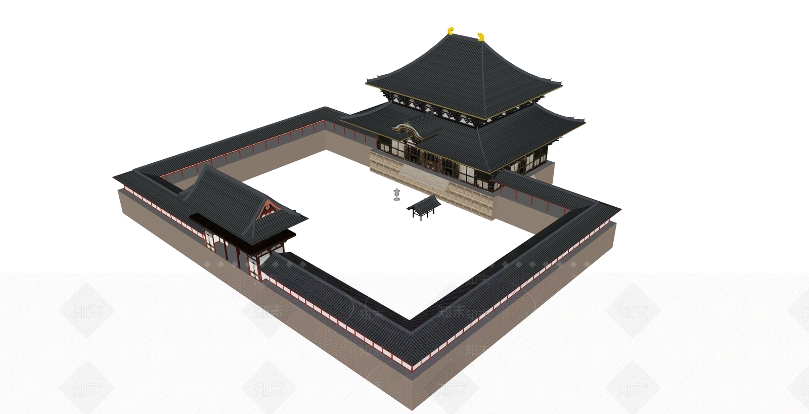 中式寺庙建筑SU模型下载【ID:1101381213】