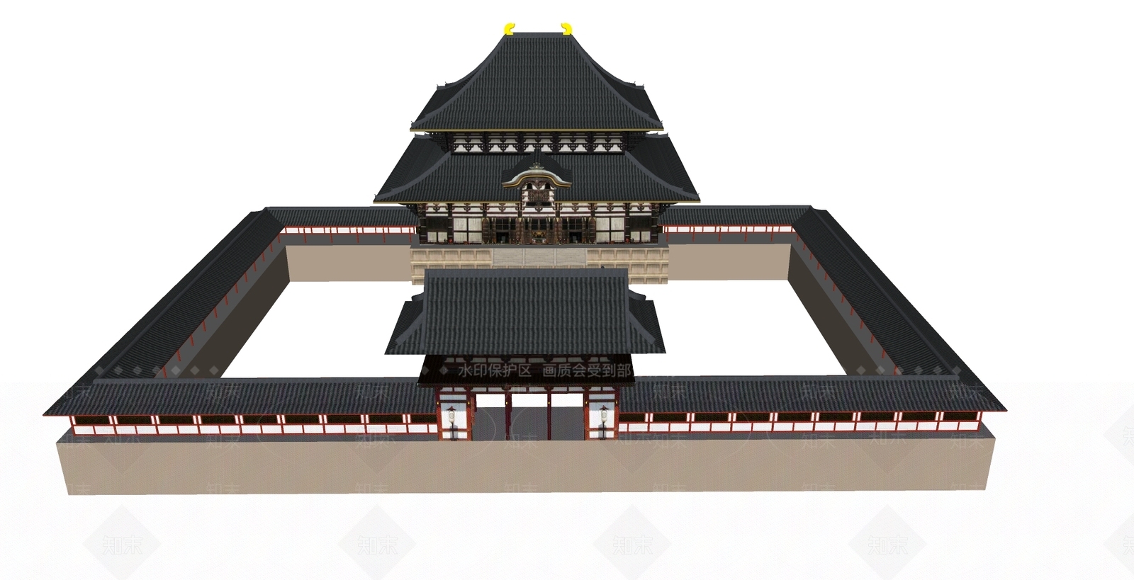中式寺庙建筑SU模型下载【ID:1101381213】