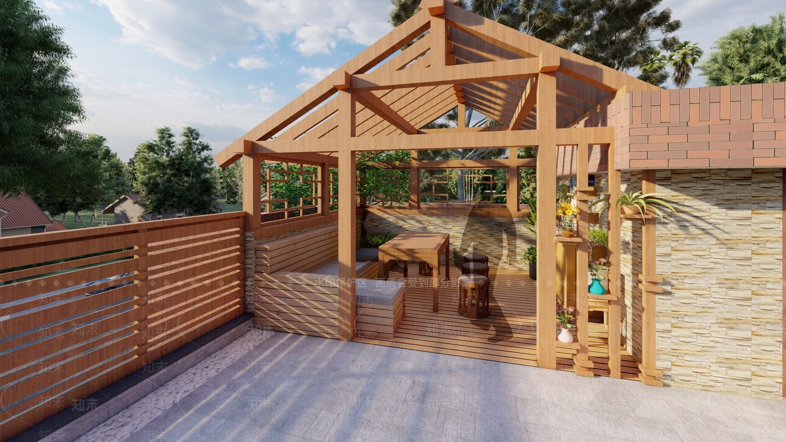 新中式别墅庭院su模型下载【id:1101382113】