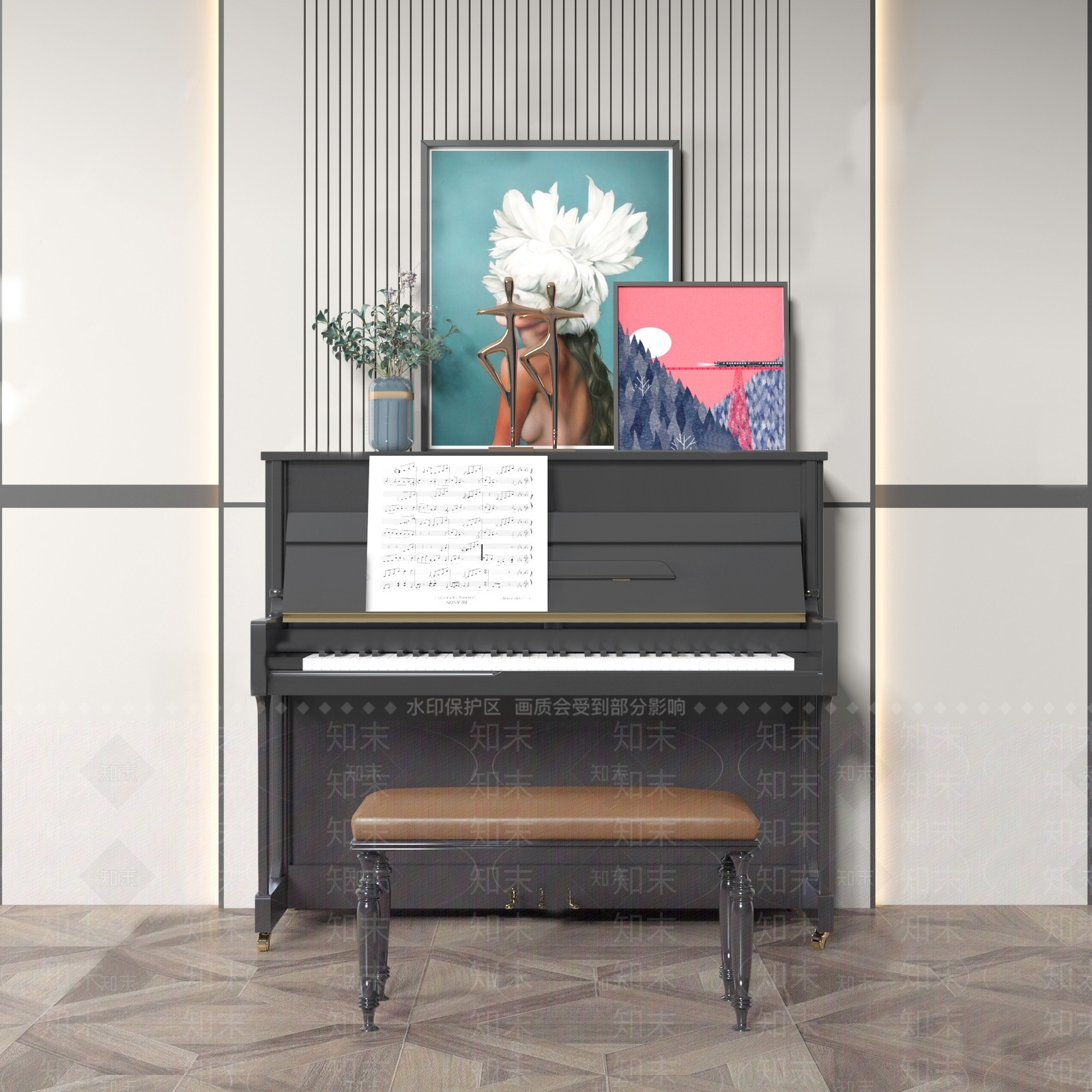 现代钢琴SU模型下载【ID:1101383344】