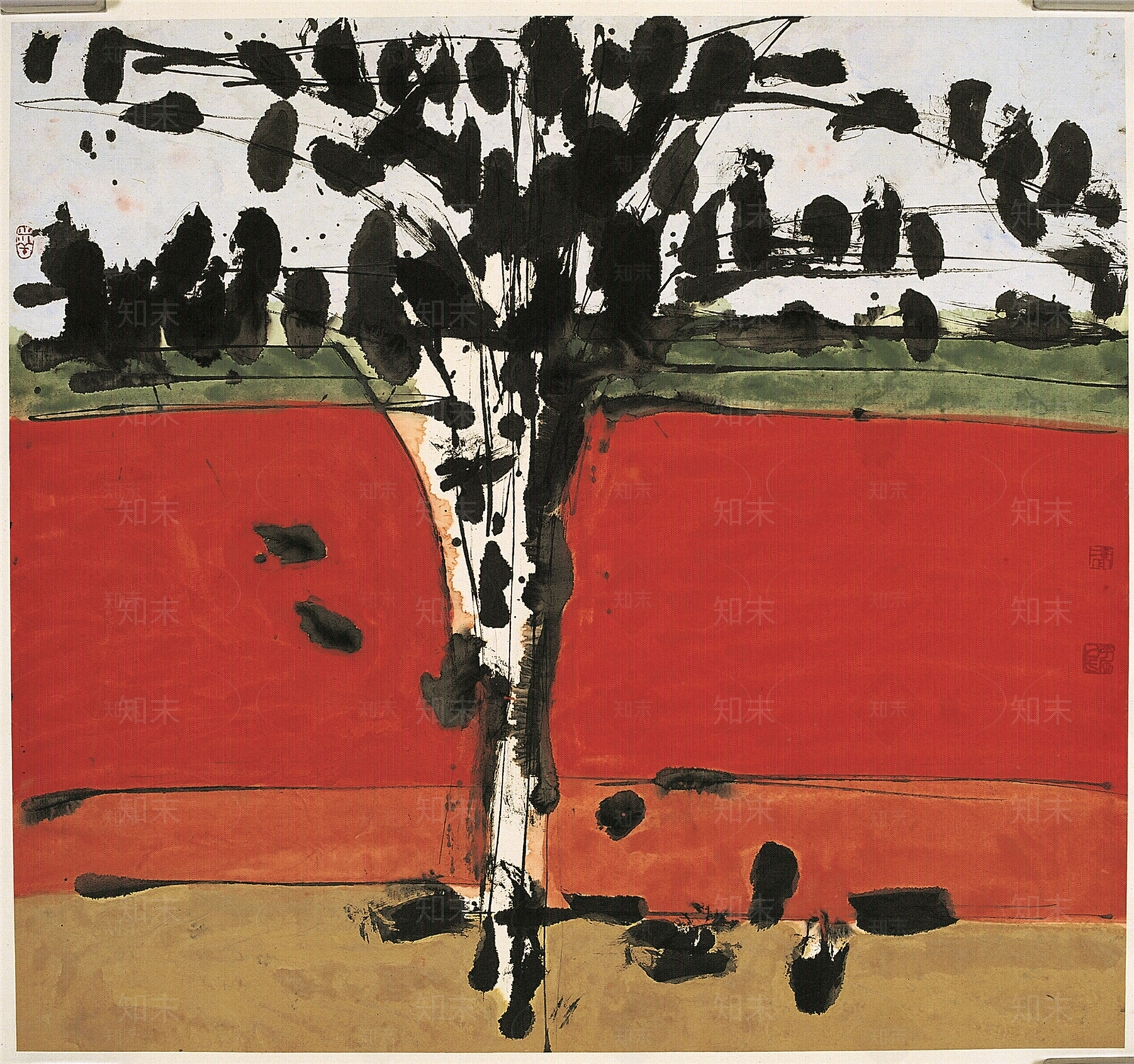 Arton现代新中式故宫围墙水墨写意抽象画贴图下载【ID:1101382801】