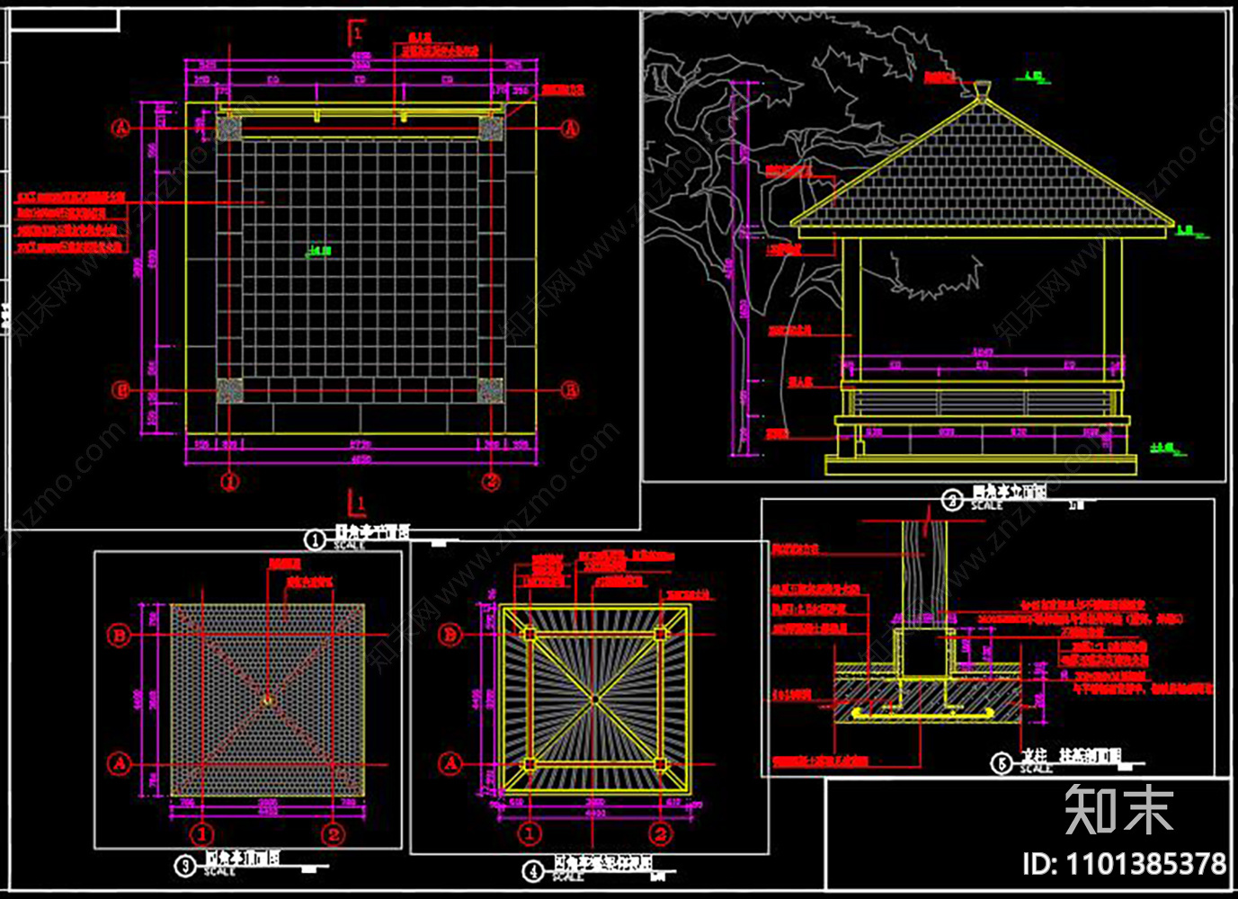 四角亭CAD施工图下载【ID:1101385378】