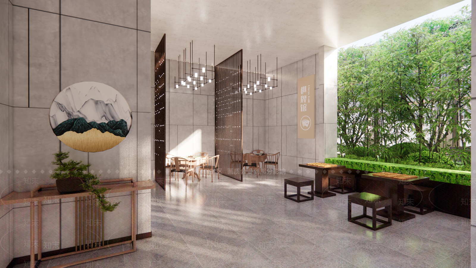 现代棋牌架空层景观SU模型下载【ID:1101520568】