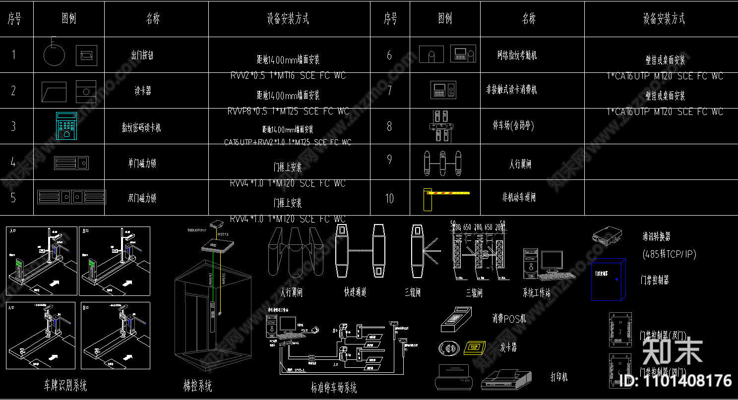 停车管理系统出入口设备布线示意图施工图下载【ID:1101408176】