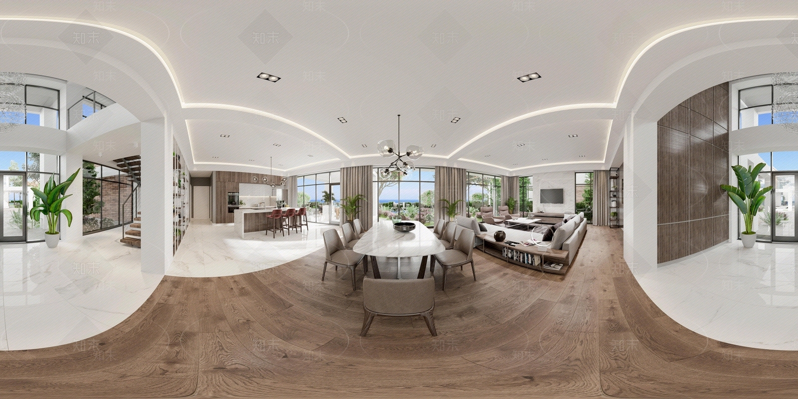 HDR豪宅别墅客餐厅全景贴图下载【ID:1101417640】