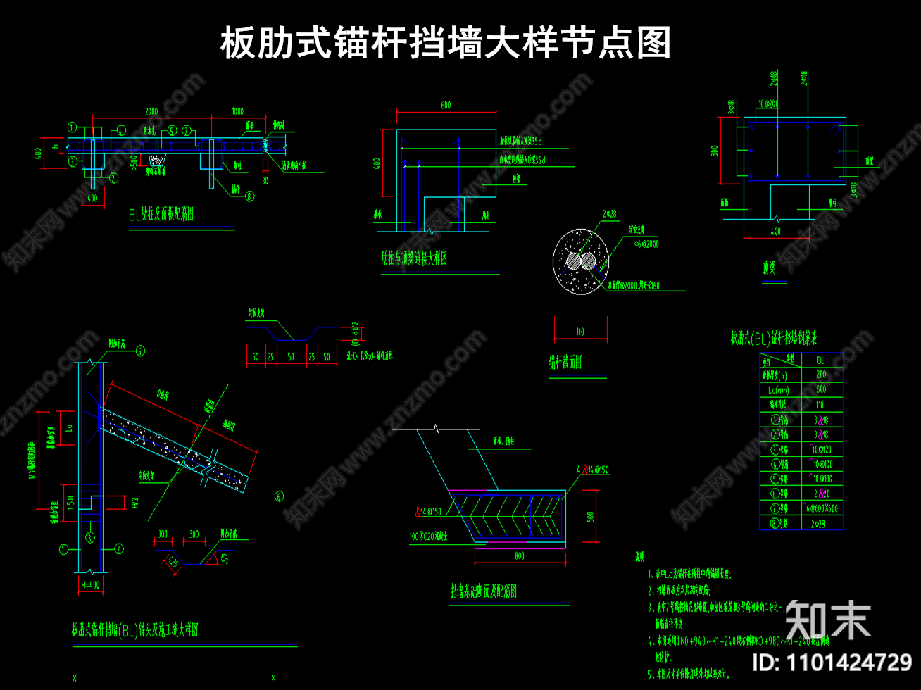 板肋式錨杆擋牆大樣圖節點圖施工圖下載