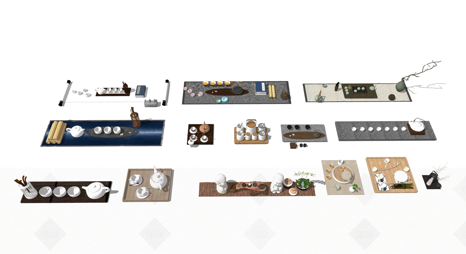 新中式茶壶茶杯组合SU模型下载【ID:1101429604】